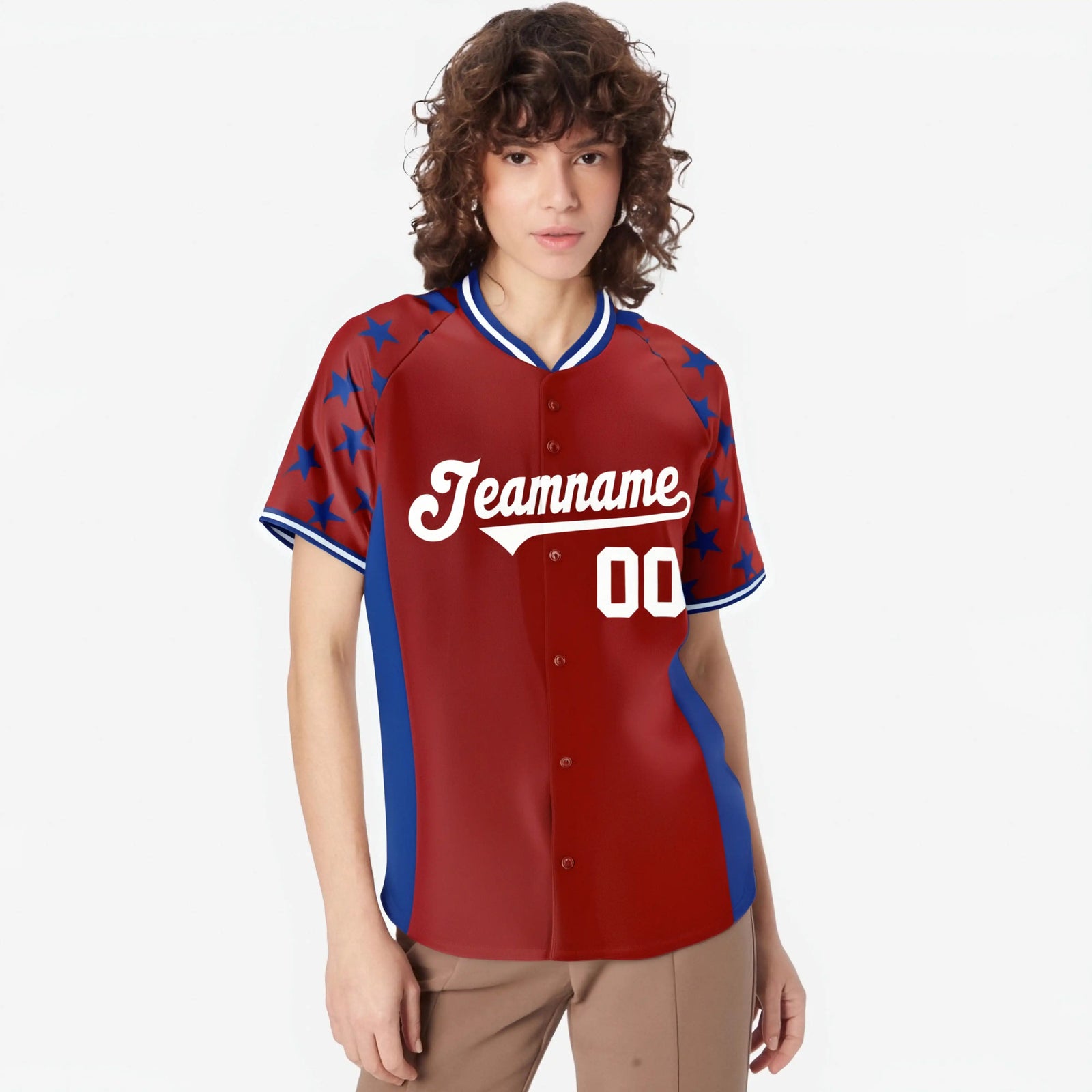 Custom Red Royal Blue Gradient Side Personalized Star Pattern Authentic Baseball Jersey