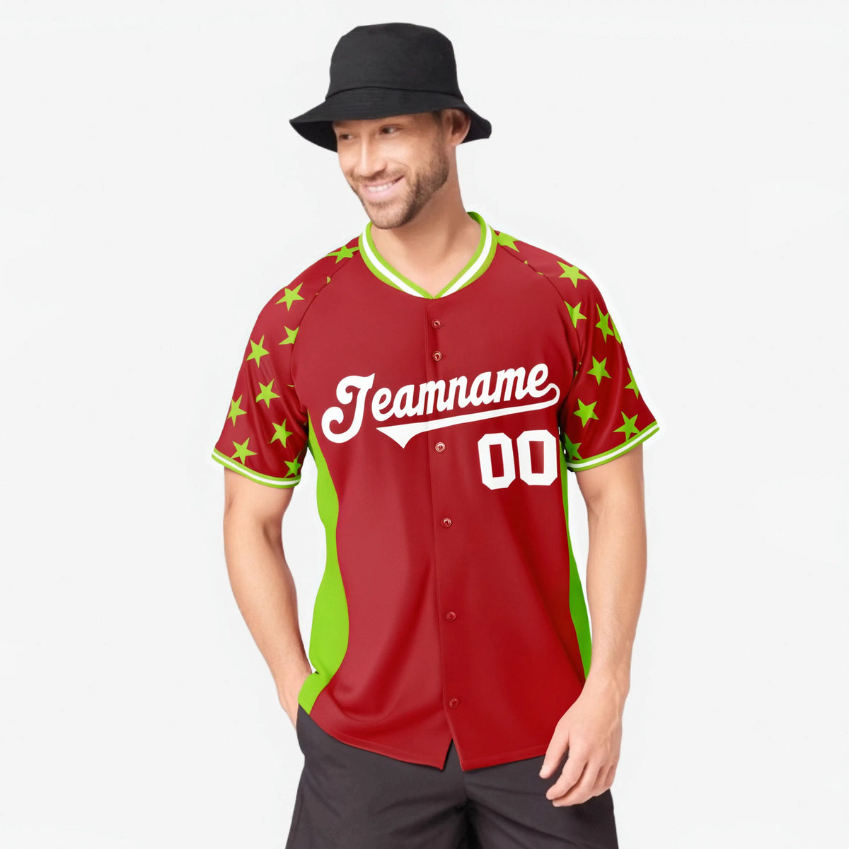 Custom Red Neon Green Gradient Side Personalized Star Pattern Authentic Baseball Jersey