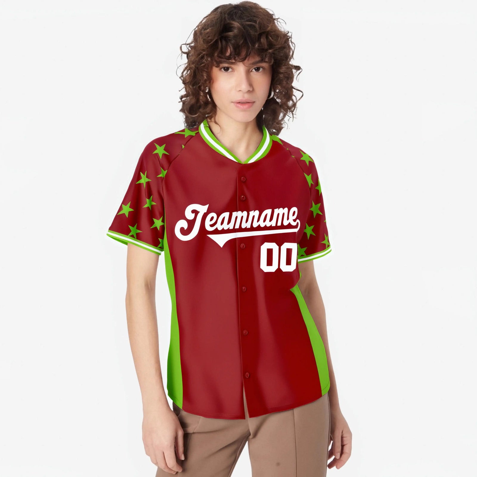 Custom Red Neon Green Gradient Side Personalized Star Pattern Authentic Baseball Jersey