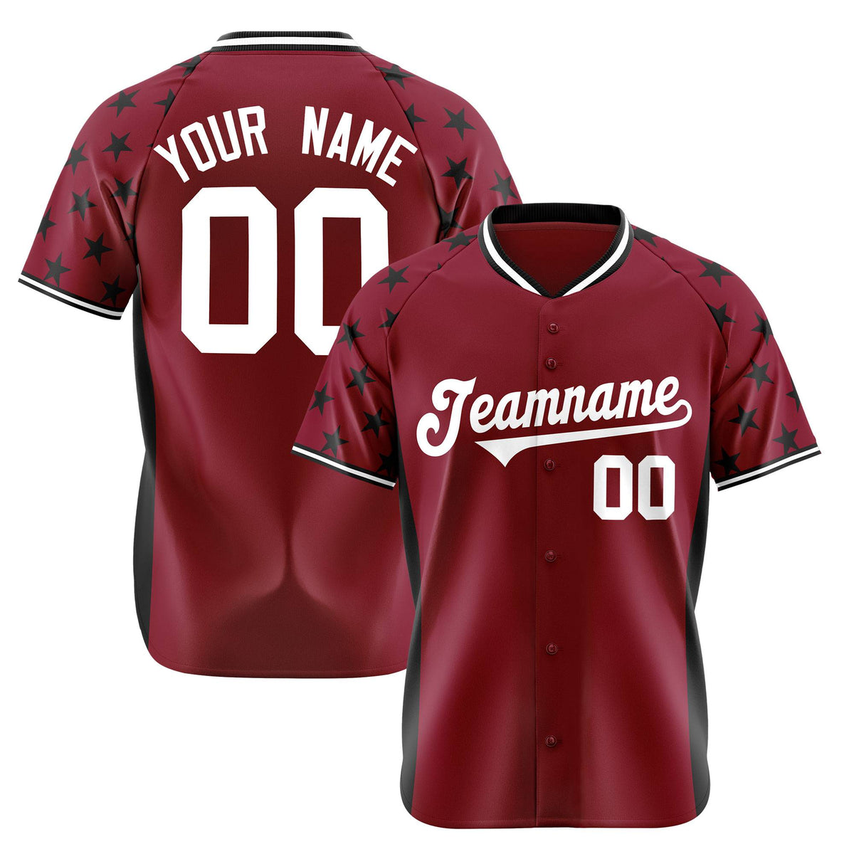 Custom Crimson Black Gradient Side Personalized Star Pattern Authentic Baseball Jersey