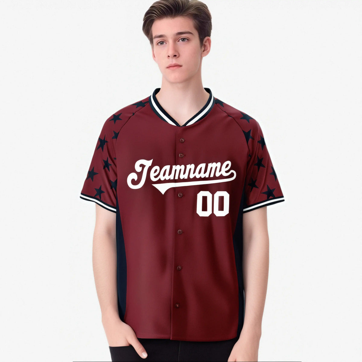 Custom Crimson Black Gradient Side Personalized Star Pattern Authentic Baseball Jersey