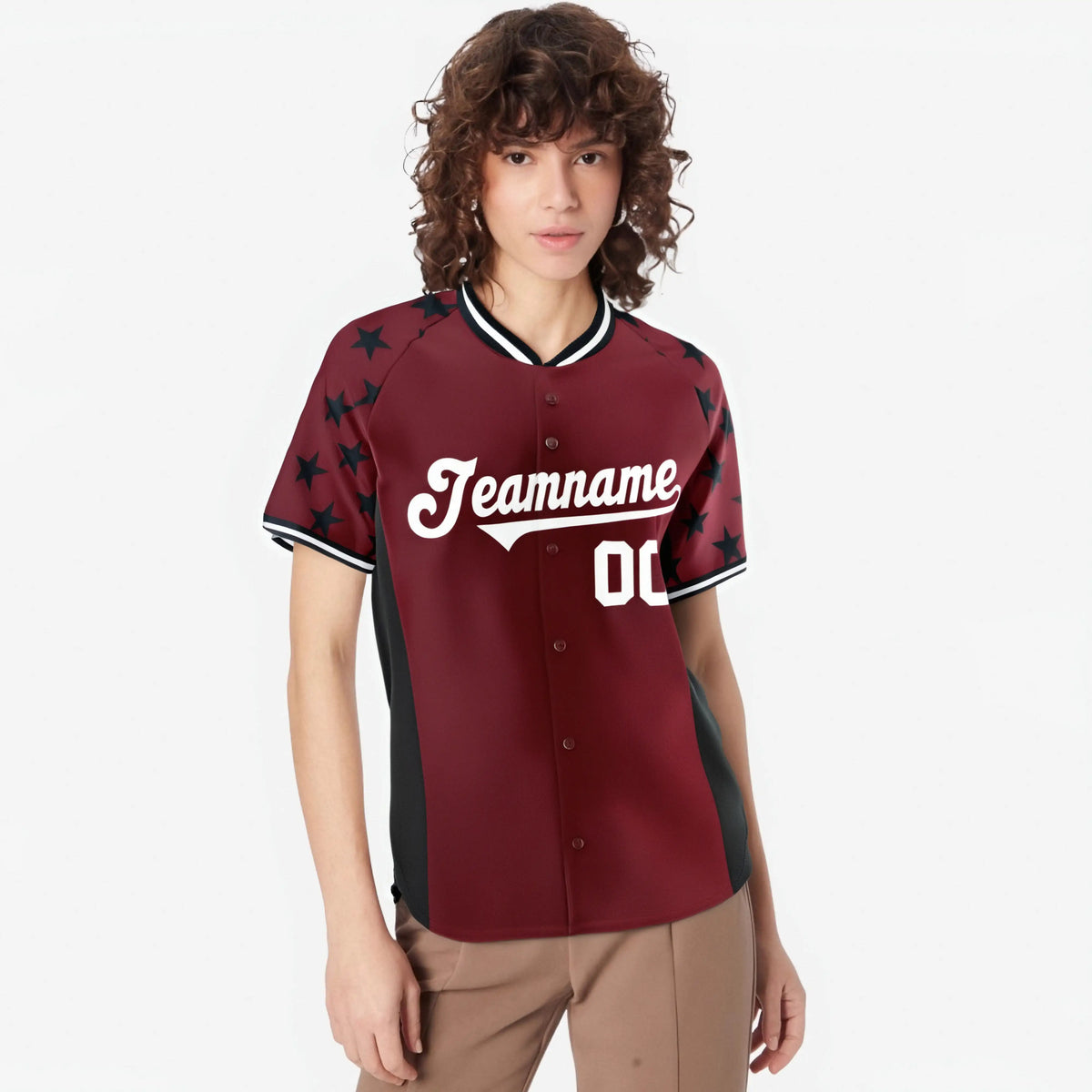 Custom Crimson Black Gradient Side Personalized Star Pattern Authentic Baseball Jersey