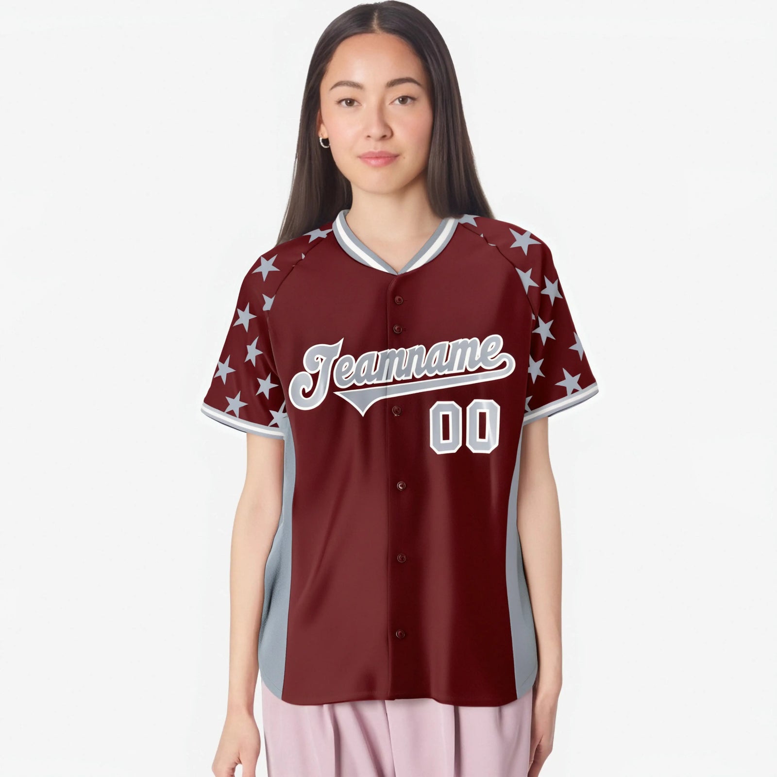 Custom Crimson Gray Gradient Side Personalized Star Pattern Authentic Baseball Jersey