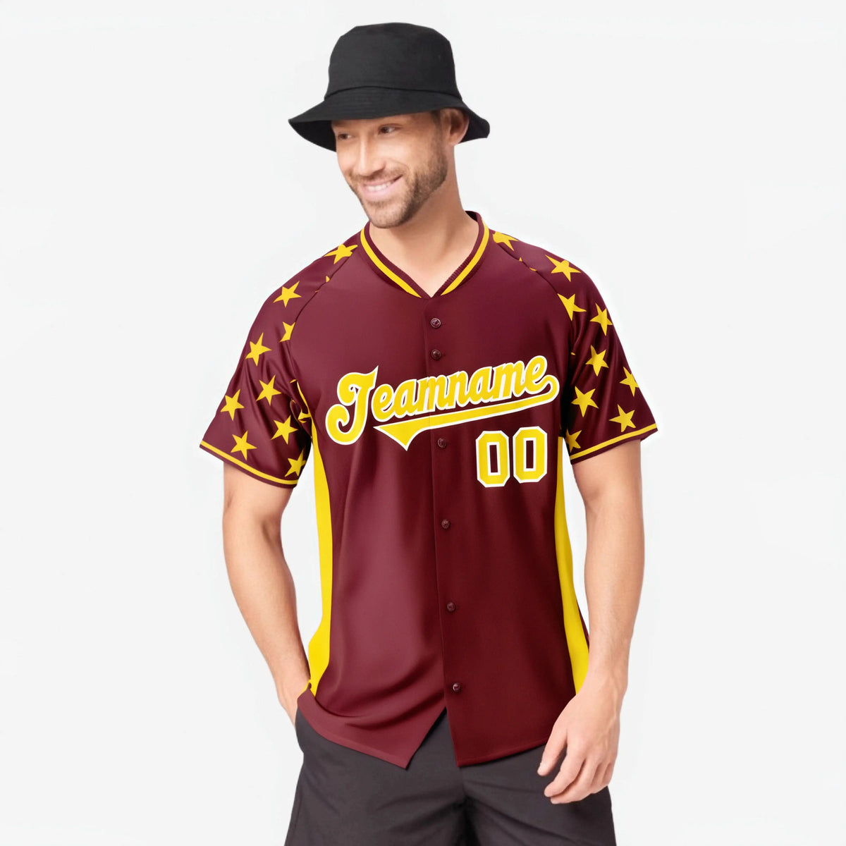 Custom Crimson Gold Gradient Side Personalized Star Pattern Authentic Baseball Jersey