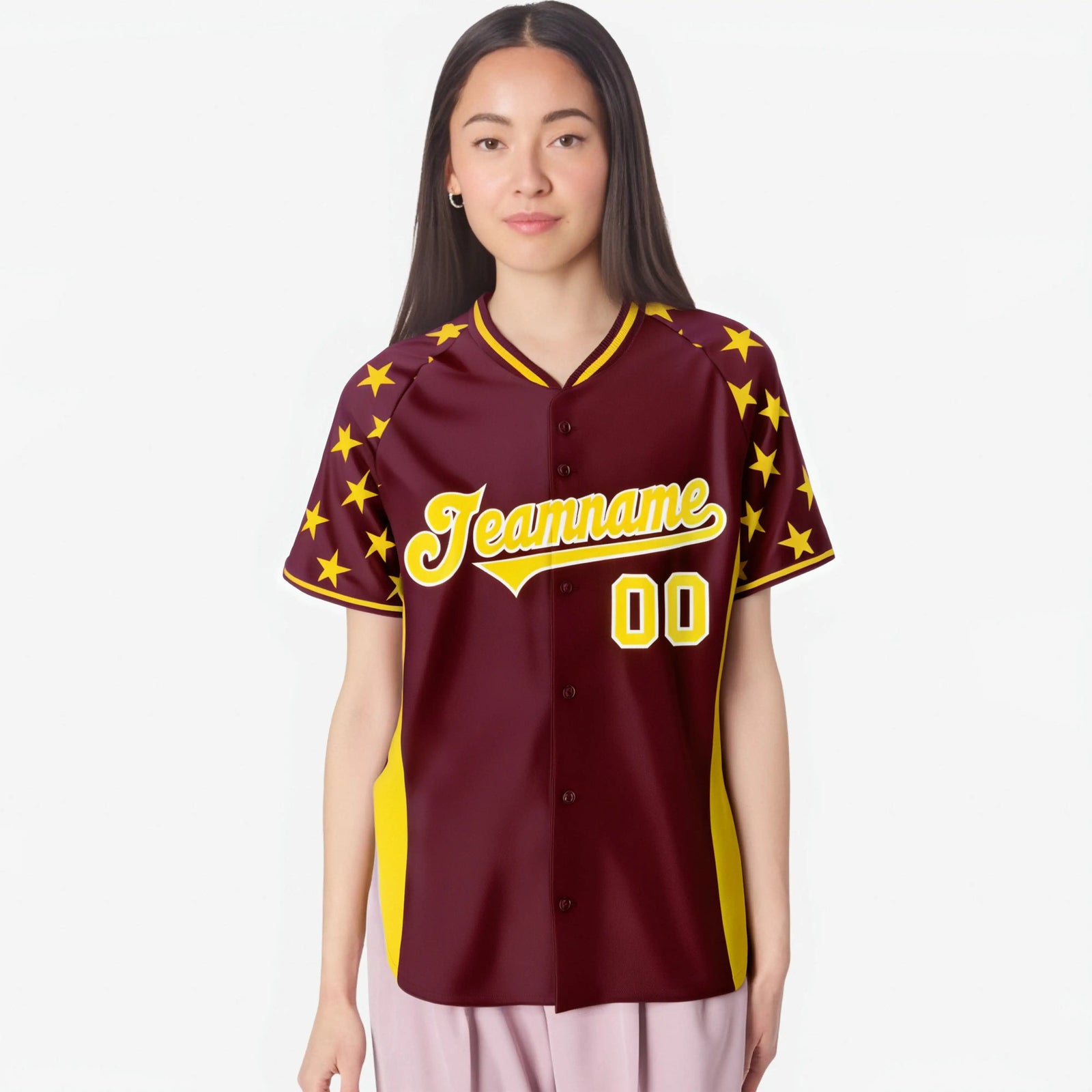 Custom Crimson Gold Gradient Side Personalized Star Pattern Authentic Baseball Jersey