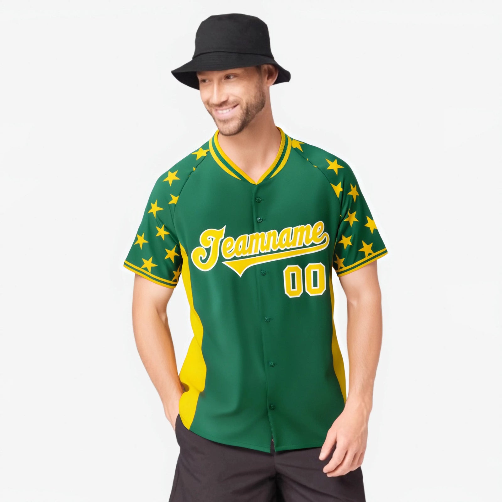 Custom Kelly Green Gold Gradient Side Personalized Star Pattern Authentic Baseball Jersey