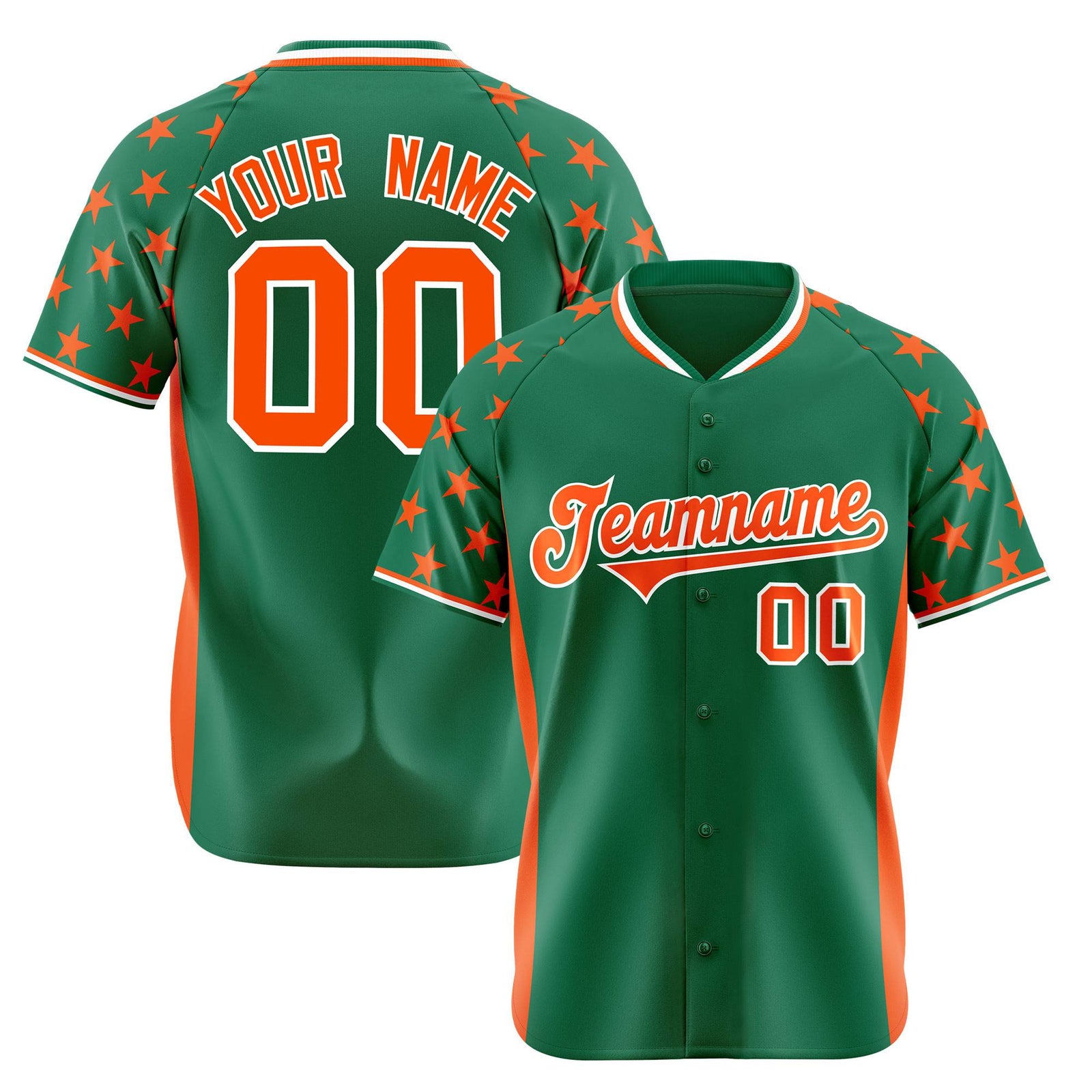 Custom Kelly Green Orange Gradient Side Personalized Star Pattern Authentic Baseball Jersey
