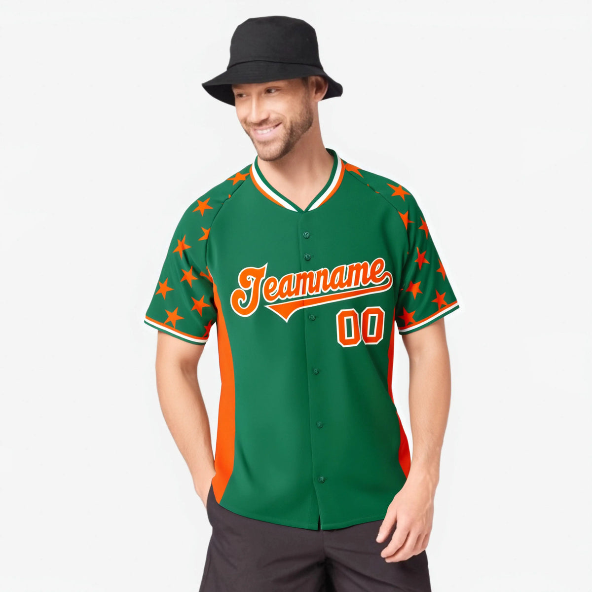 Custom Kelly Green Orange Gradient Side Personalized Star Pattern Authentic Baseball Jersey