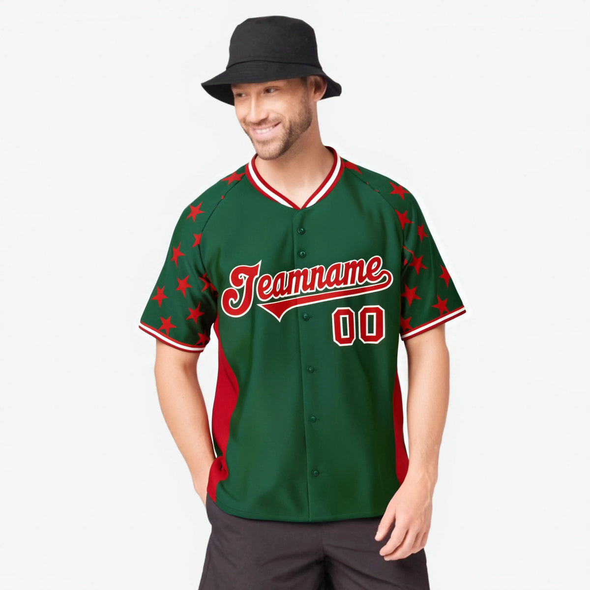 Custom Green Red Gradient Side Personalized Star Pattern Authentic Baseball Jersey