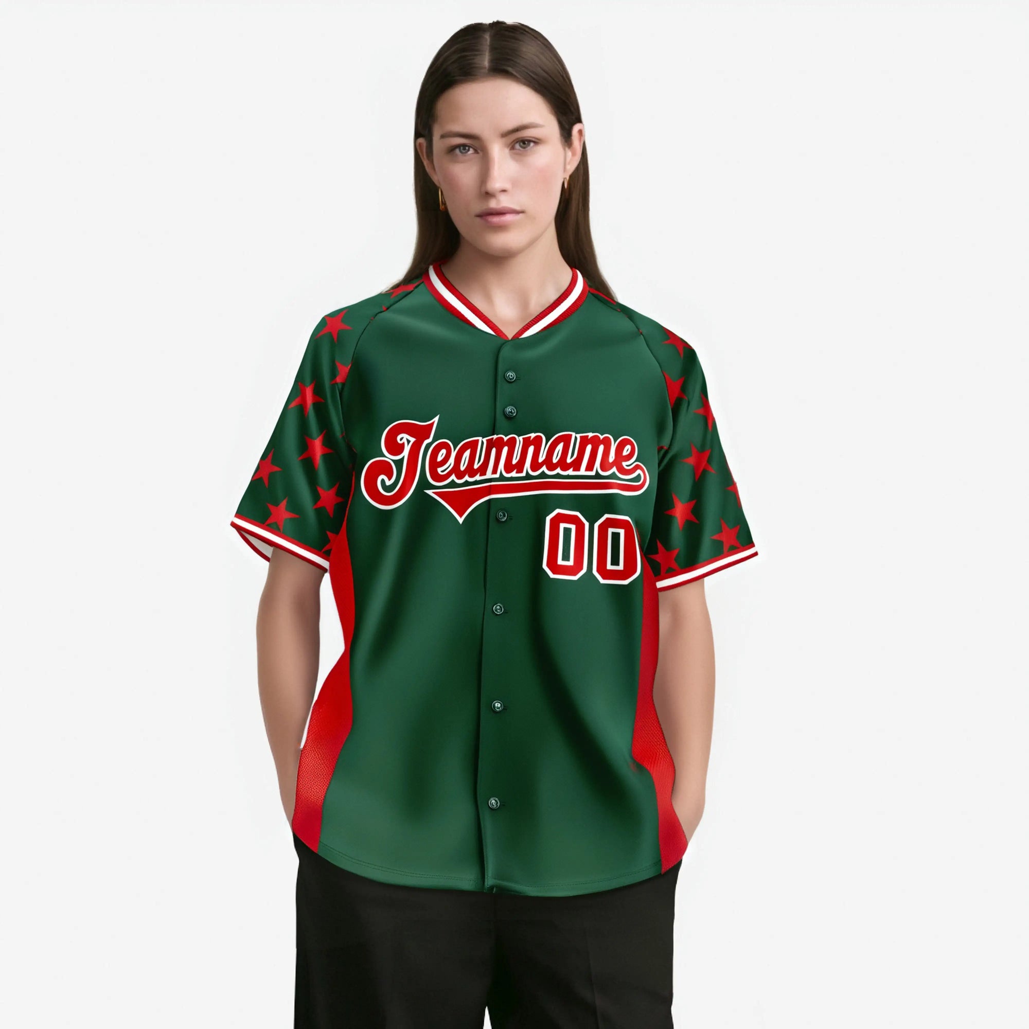 Custom Green Red Gradient Side Personalized Star Pattern Authentic Baseball Jersey