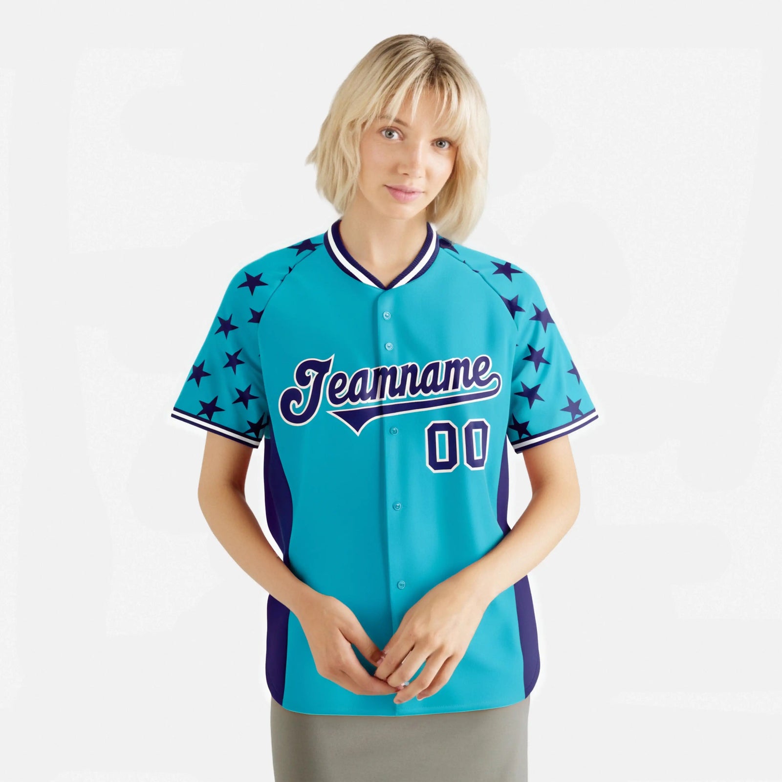 Custom Sky Blue Purple Gradient Side Personalized Star Pattern Authentic Baseball Jersey