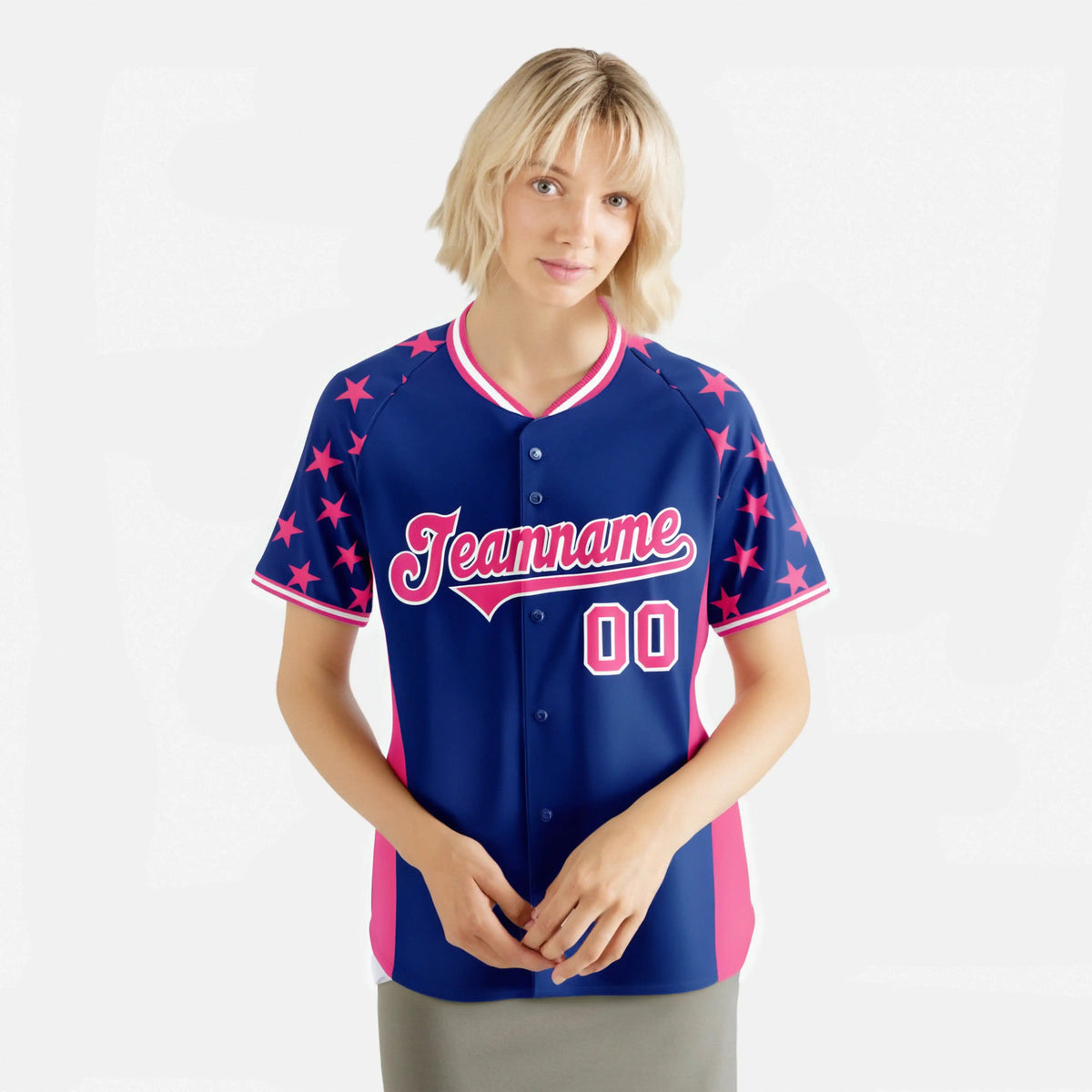 Custom Royal Blue Pink Gradient Side Personalized Star Pattern Authentic Baseball Jersey