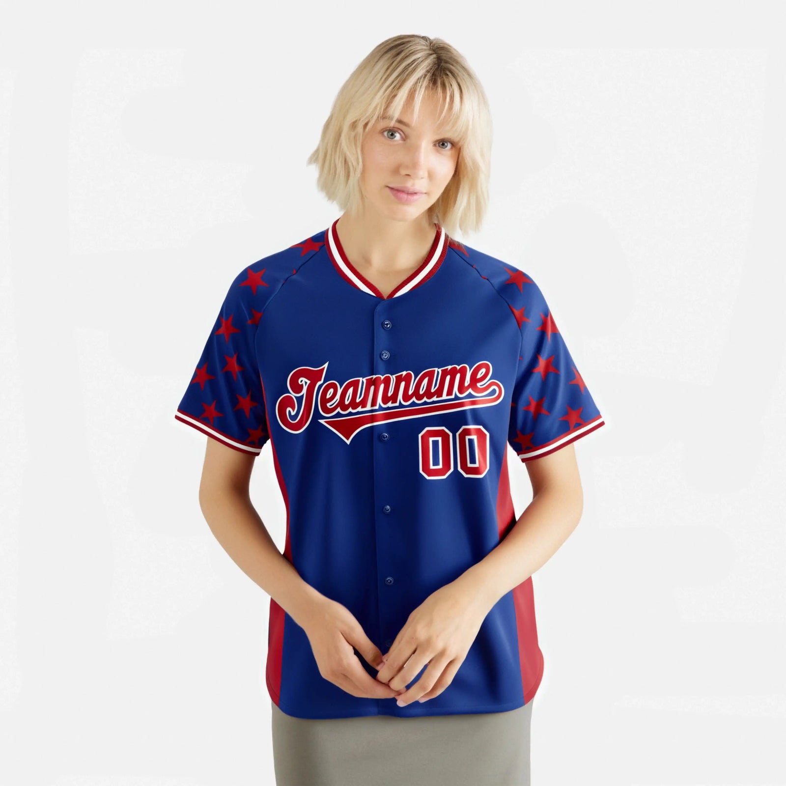 Custom Royal Blue Red Gradient Side Personalized Star Pattern Authentic Baseball Jersey