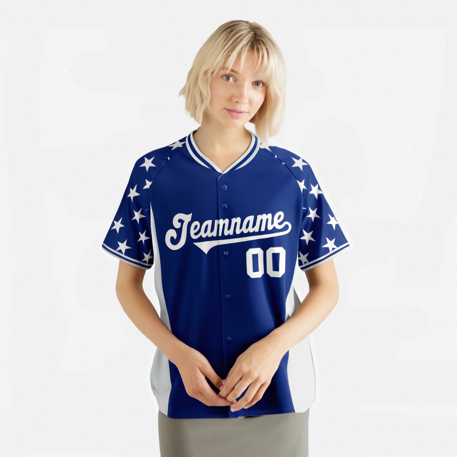 Custom Royal Blue Gray Gradient Side Personalized Star Pattern Authentic Baseball Jersey