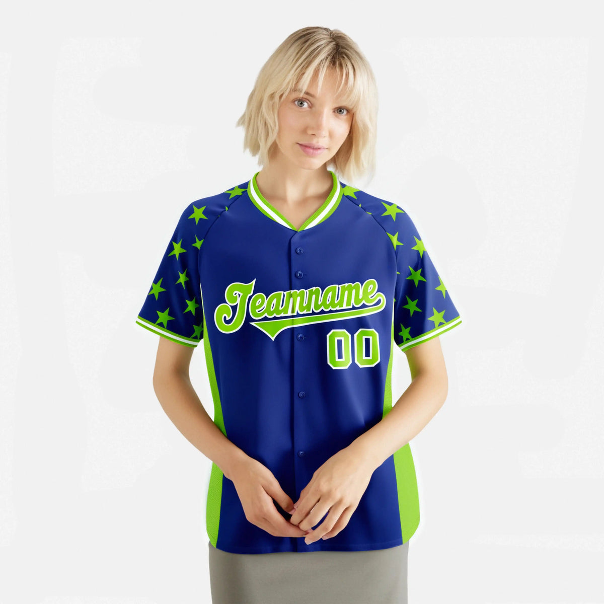 Custom Royal Blue Neon Green Gradient Side Personalized Star Pattern Authentic Baseball Jersey