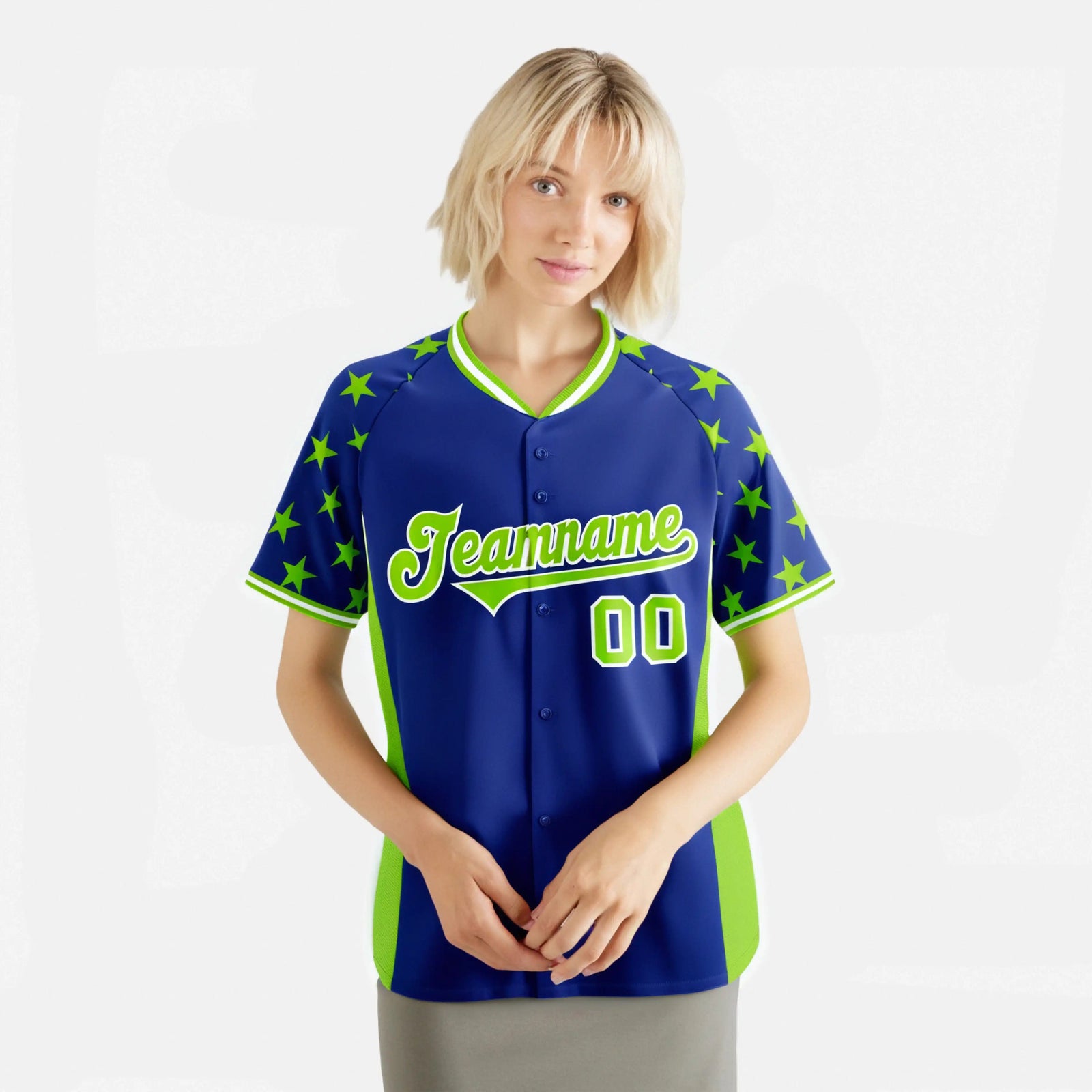 Custom Royal Blue Neon Green Gradient Side Personalized Star Pattern Authentic Baseball Jersey