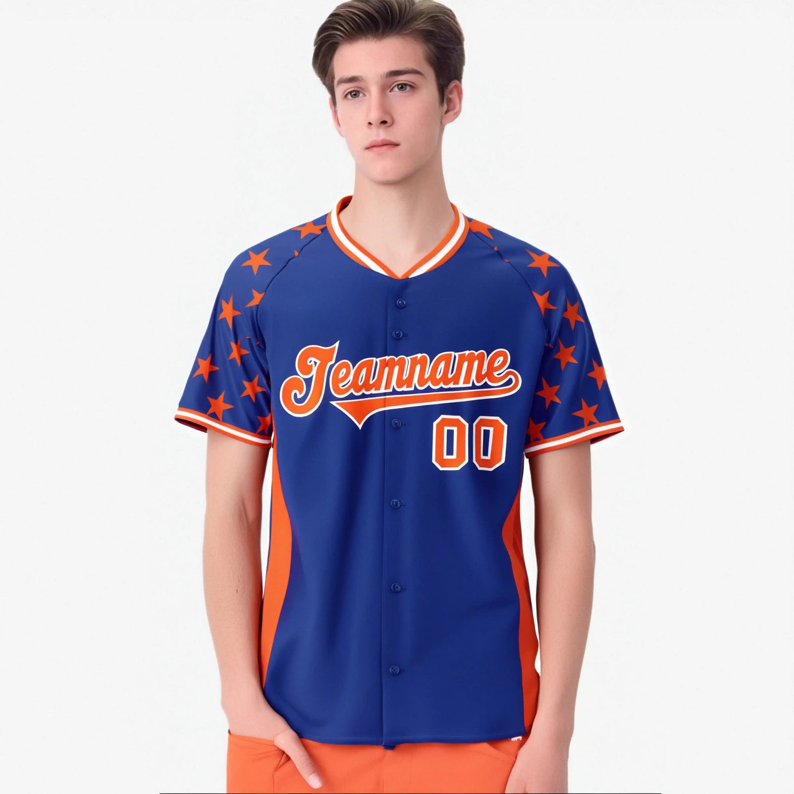 Custom Royal Blue Orange Gradient Side Personalized Star Pattern Authentic Baseball Jersey