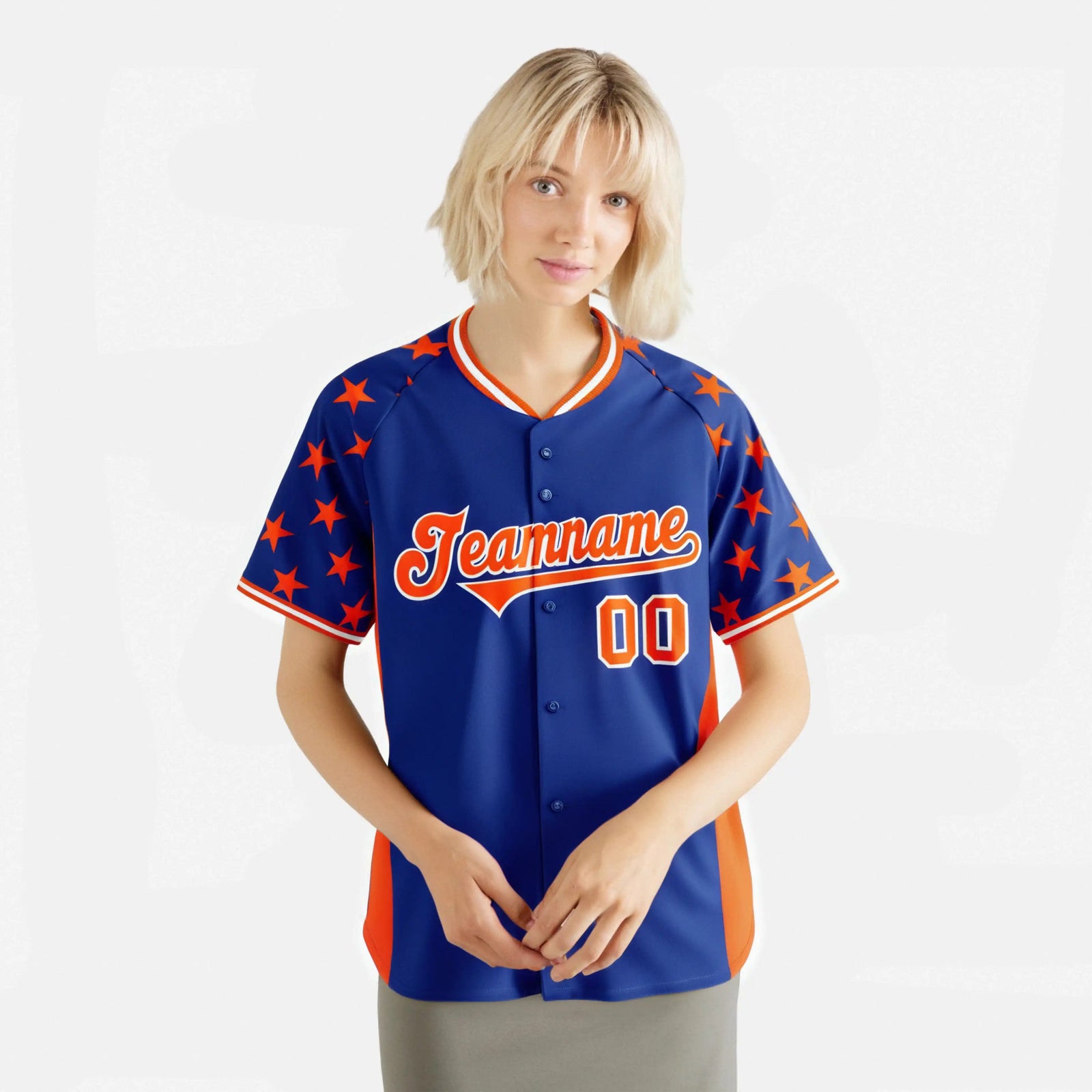 Custom Royal Blue Orange Gradient Side Personalized Star Pattern Authentic Baseball Jersey