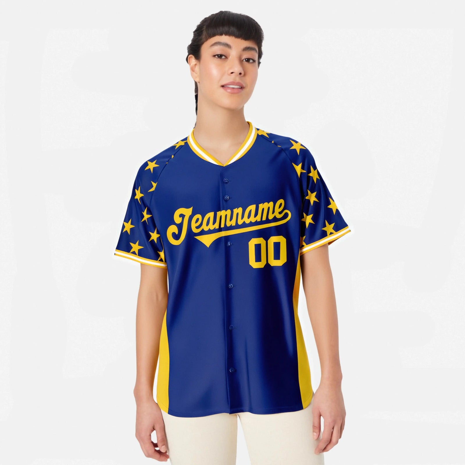 Custom Royal Blue Gold Gradient Side Personalized Star Pattern Authentic Baseball Jersey