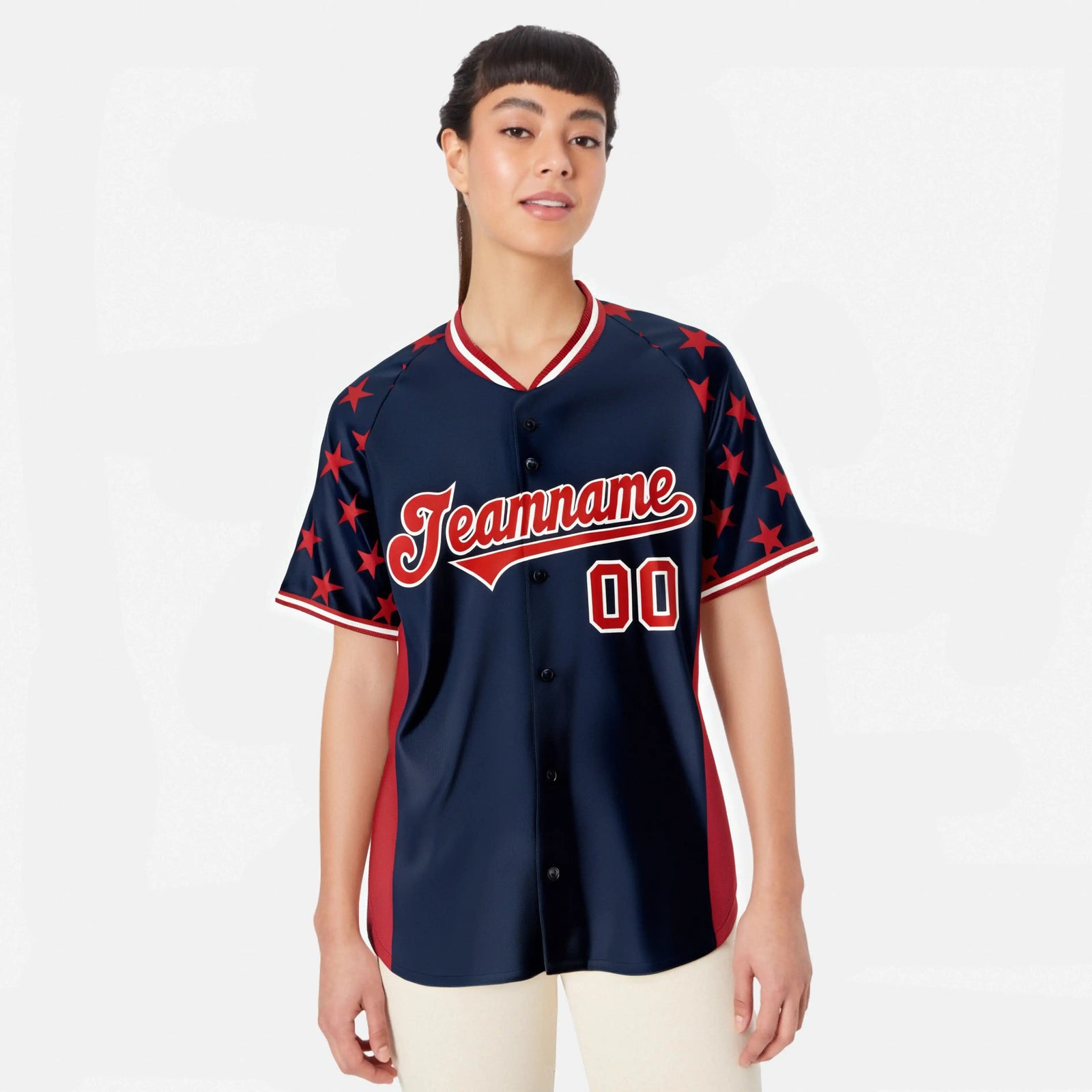 Custom Navy Red Gradient Side Personalized Star Pattern Authentic Baseball Jersey
