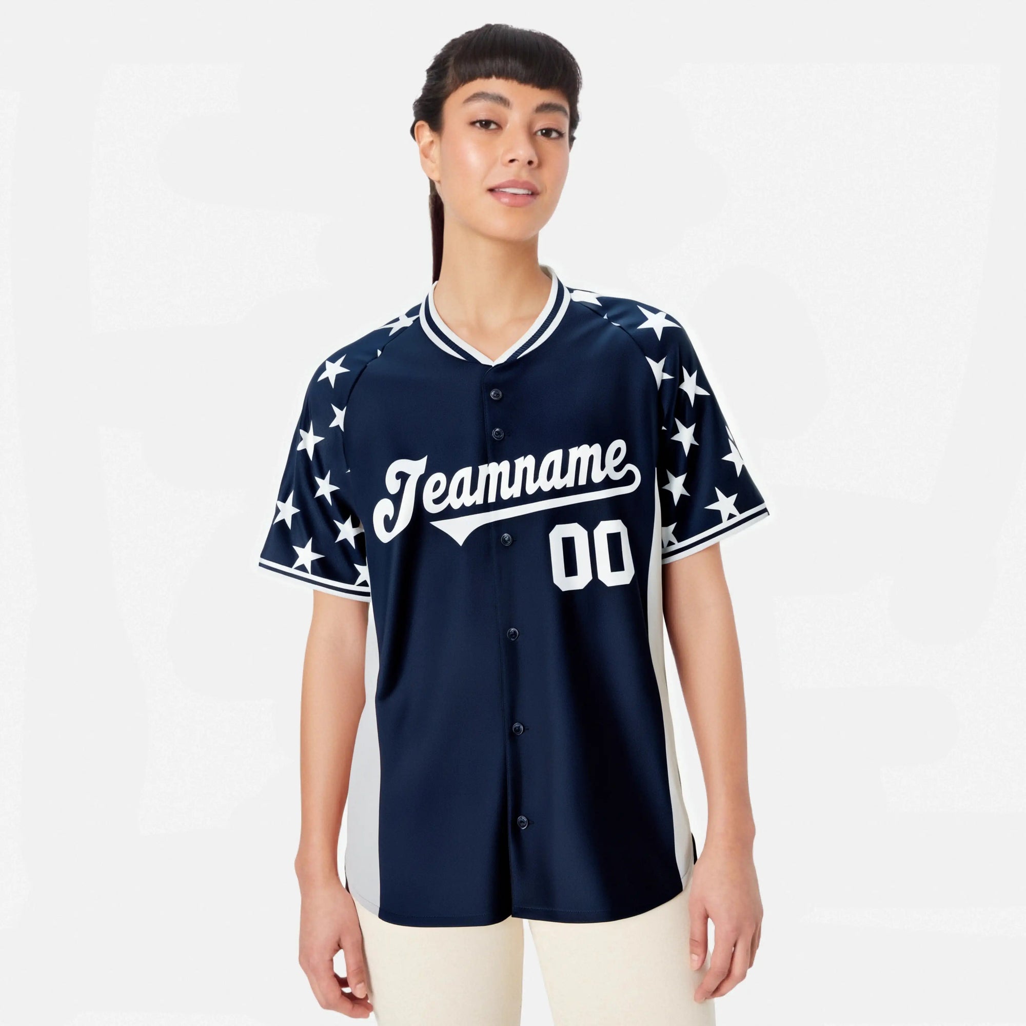 Custom Navy Gray Gradient Side Personalized Star Pattern Authentic Baseball Jersey