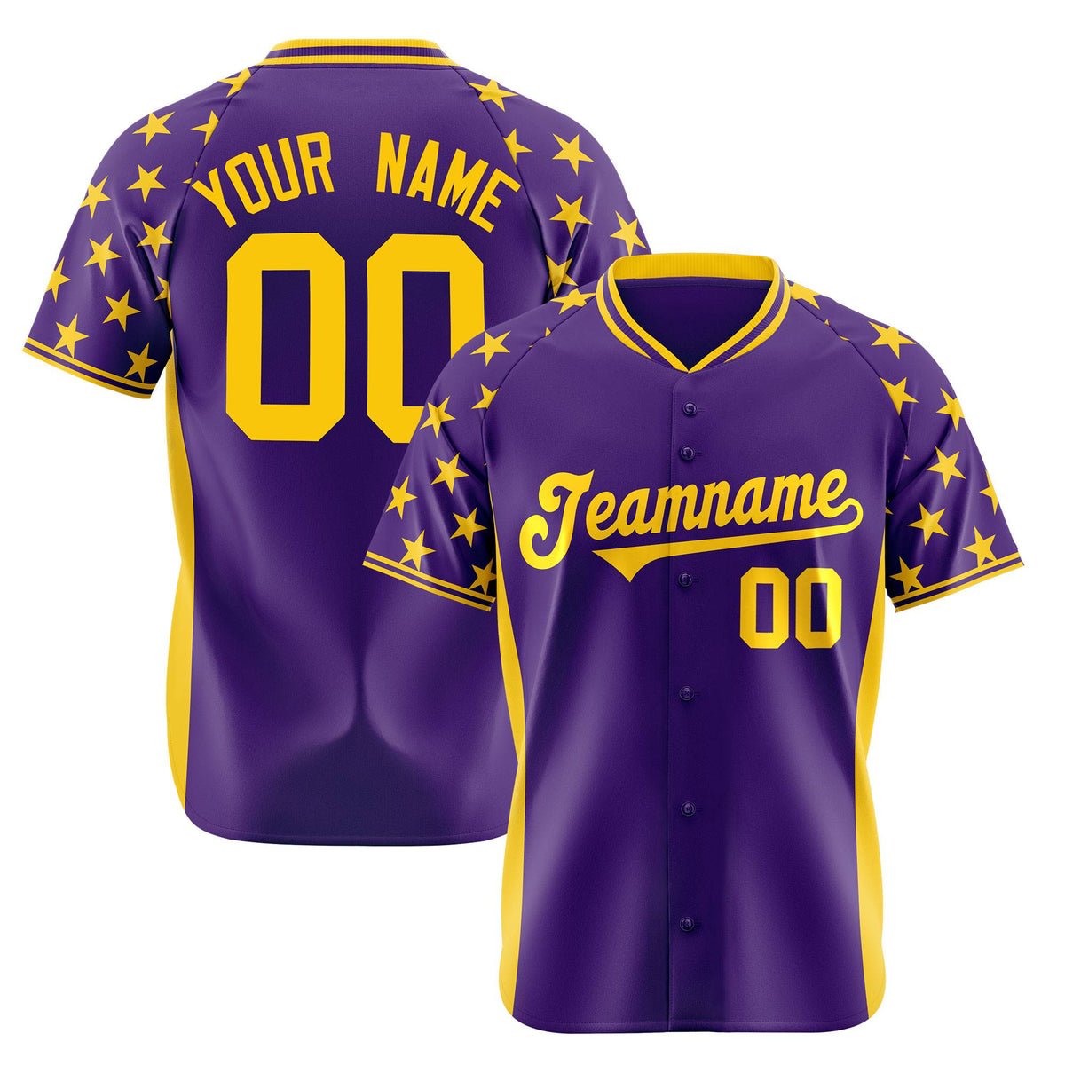 Custom Purple Gold Gradient Side Personalized Star Pattern Authentic Baseball Jersey