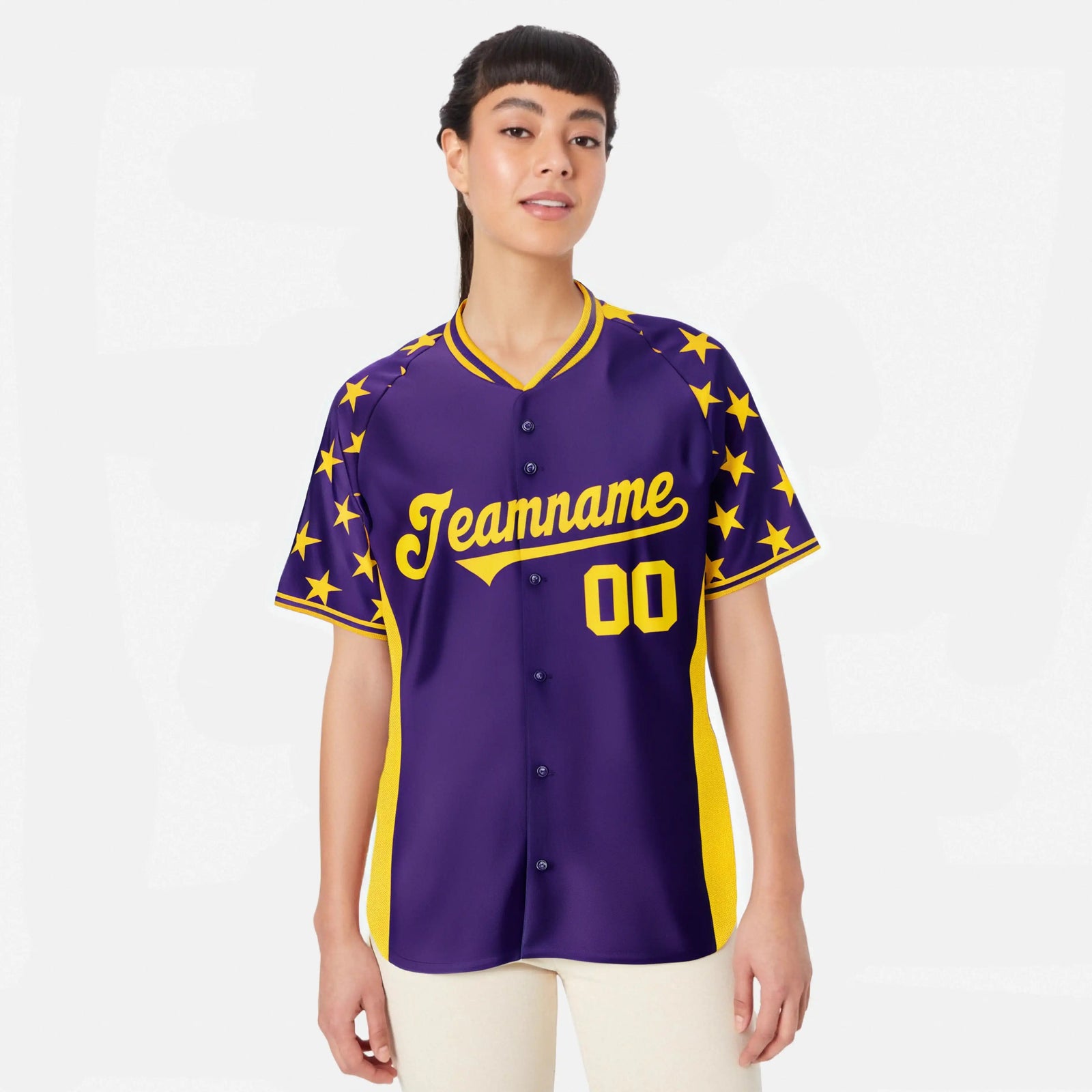 Custom Purple Gold Gradient Side Personalized Star Pattern Authentic Baseball Jersey