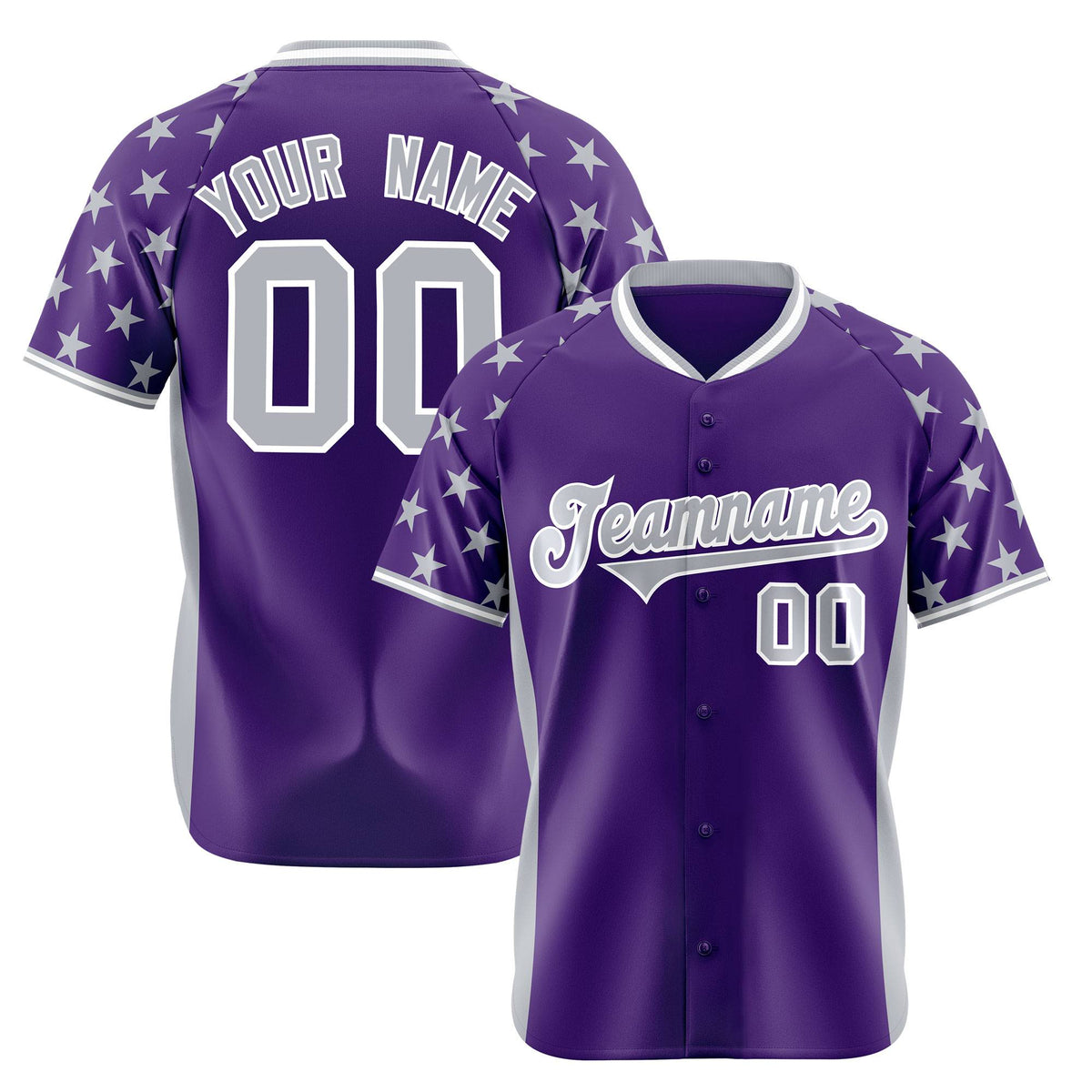 Custom Purple Gray Gradient Side Personalized Star Pattern Authentic Baseball Jersey