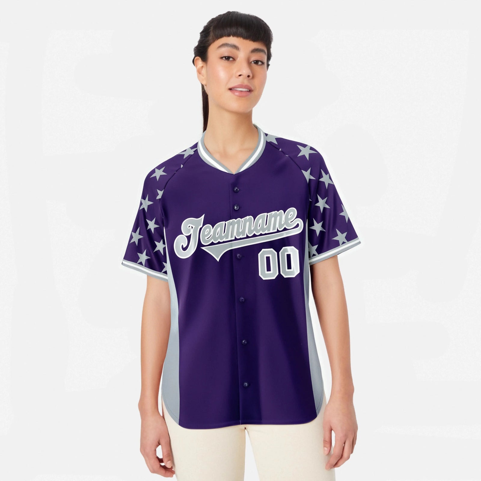 Custom Purple Gray Gradient Side Personalized Star Pattern Authentic Baseball Jersey