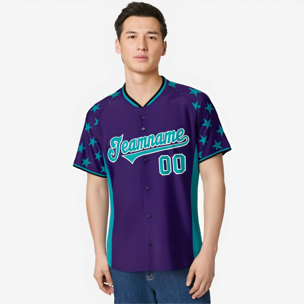 Custom Purple Aqua Gradient Side Personalized Star Pattern Authentic Baseball Jersey