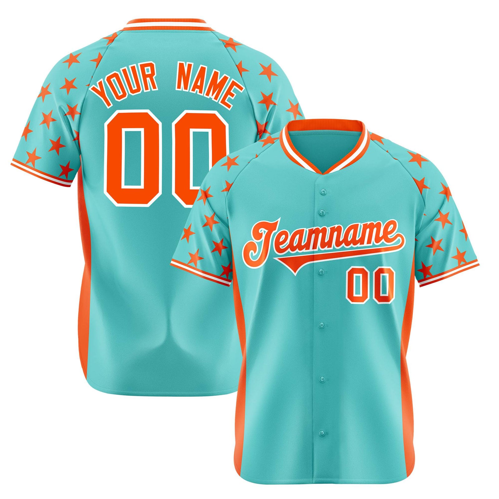 Custom Aqua Orange Gradient Side Personalized Star Pattern Authentic Baseball Jersey