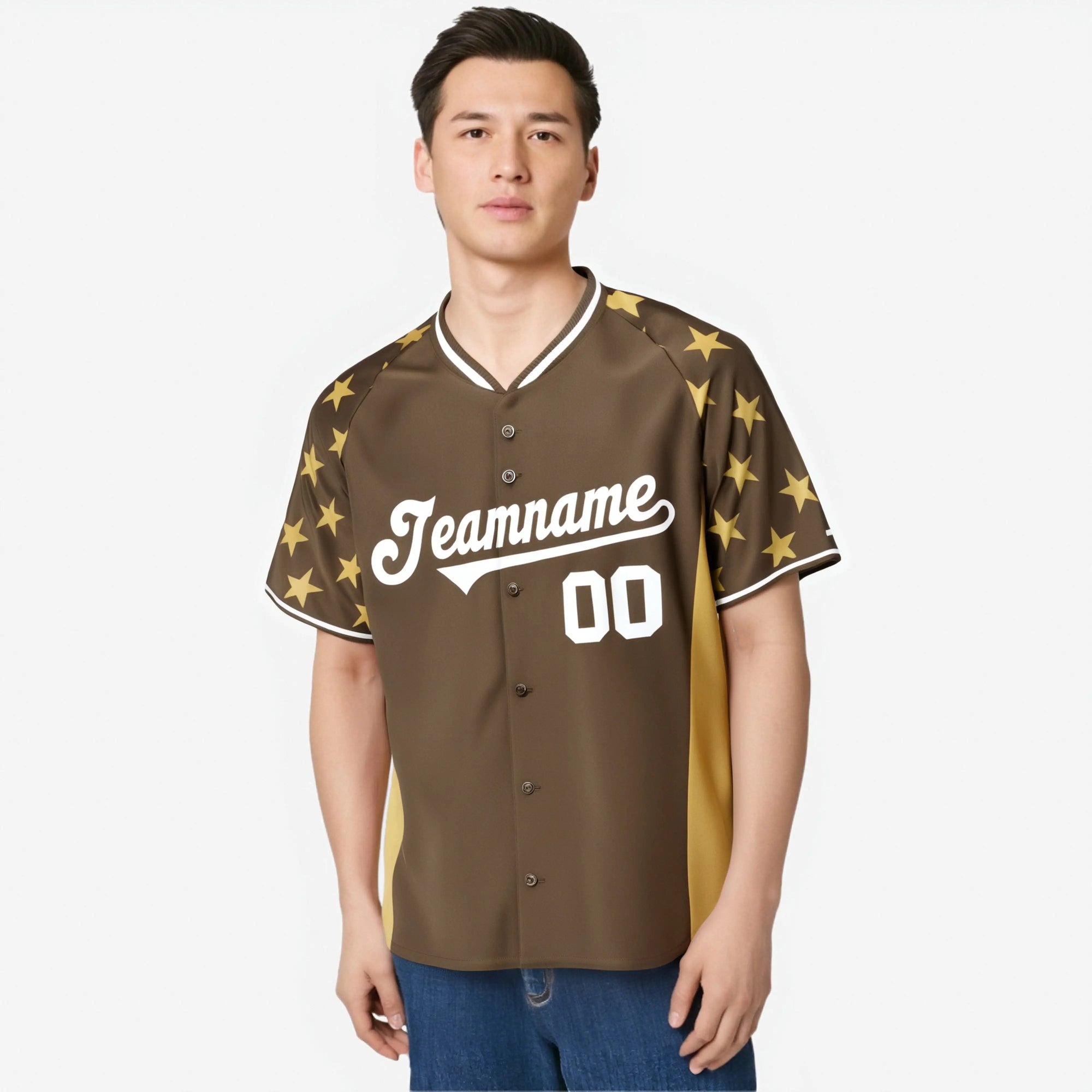 Custom Light Brown Khaki Gradient Side Personalized Star Pattern Authentic Baseball Jersey