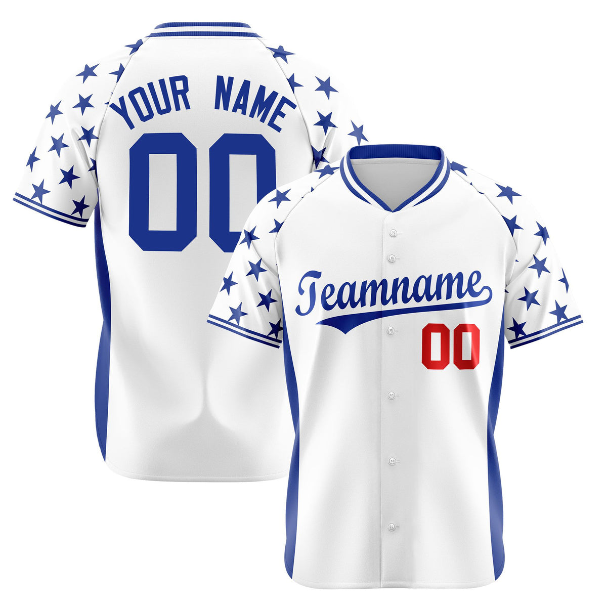 Custom White Royal Blue Gradient Side Personalized Star Pattern Authentic Baseball Jersey