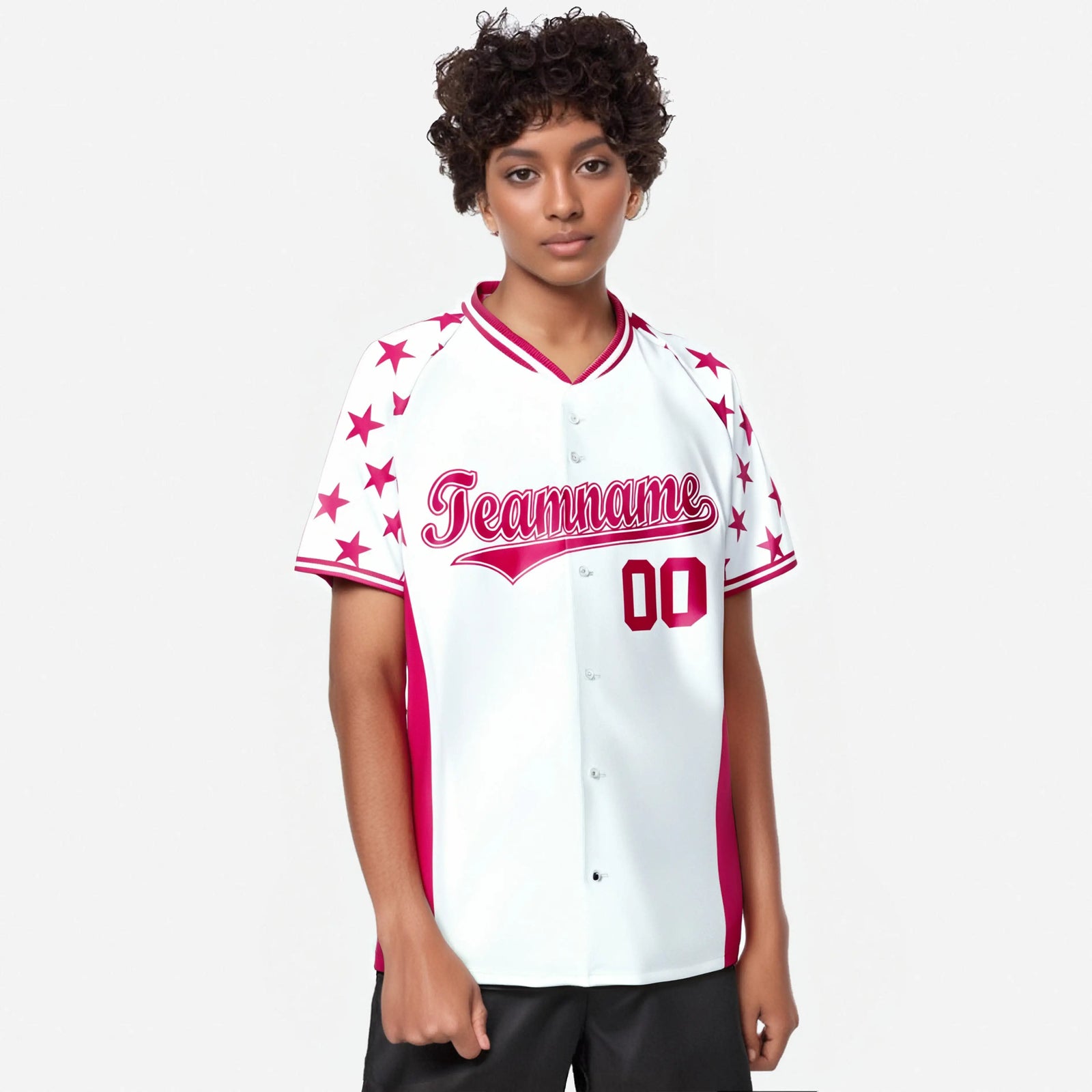 Custom White Pink Gradient Side Personalized Star Pattern Authentic Baseball Jersey