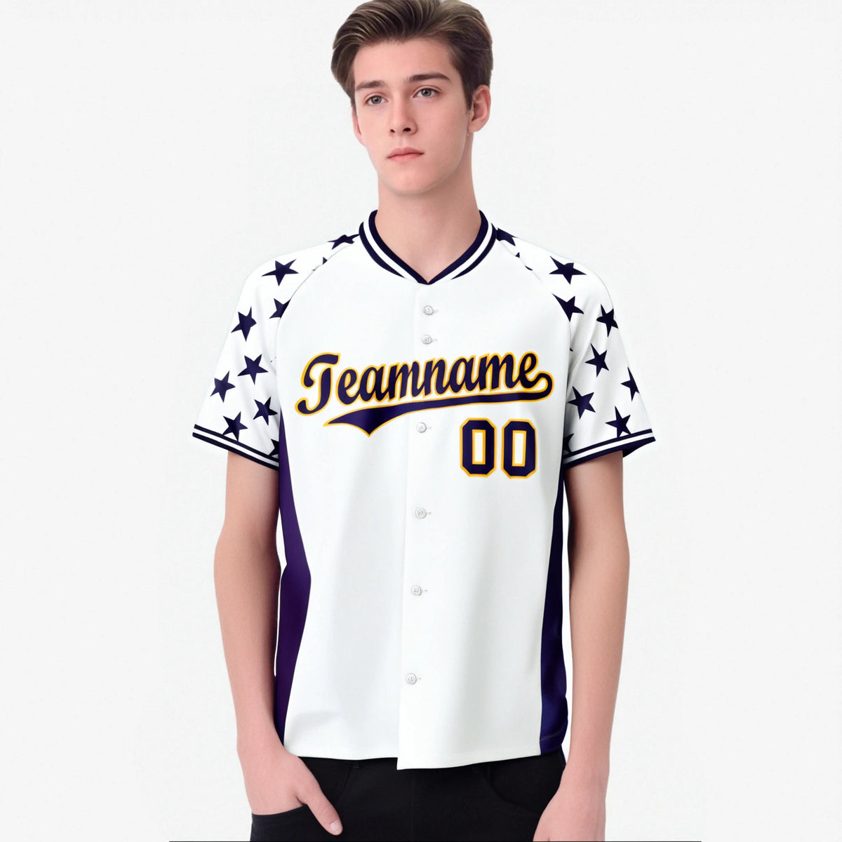 Custom White Purple Gradient Side Personalized Star Pattern Authentic Baseball Jersey