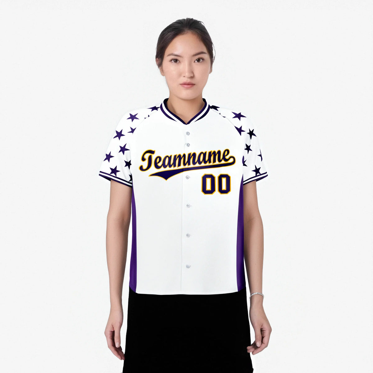 Custom White Purple Gradient Side Personalized Star Pattern Authentic Baseball Jersey