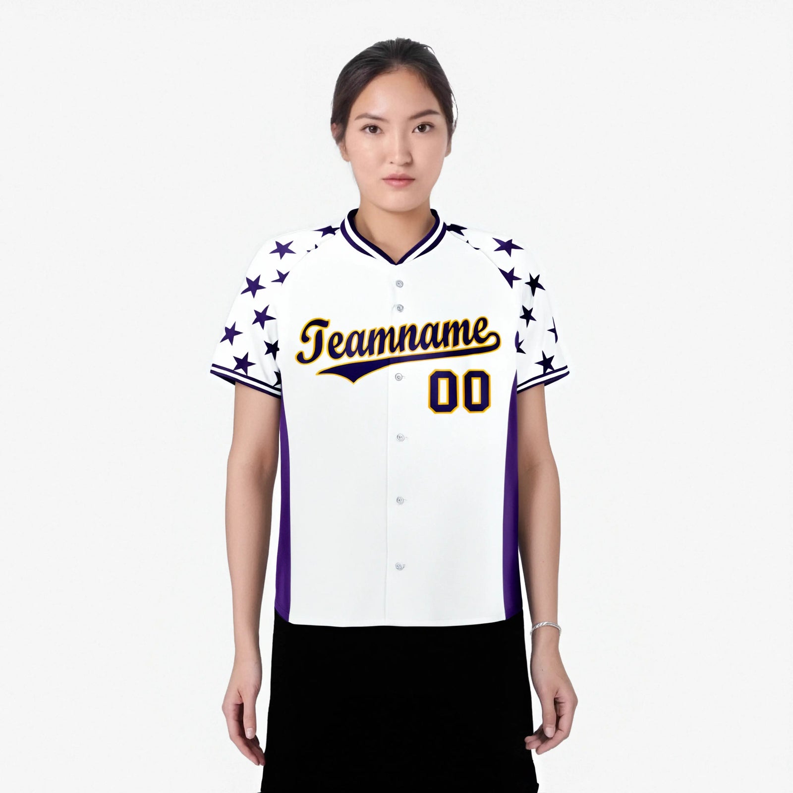 Custom White Purple Gradient Side Personalized Star Pattern Authentic Baseball Jersey