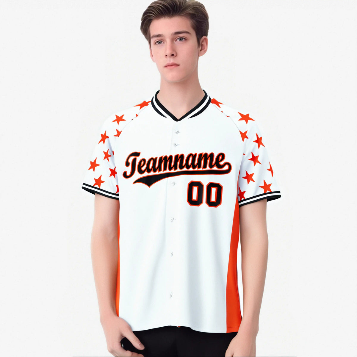 Custom White Orange Gradient Side Personalized Star Pattern Authentic Baseball Jersey