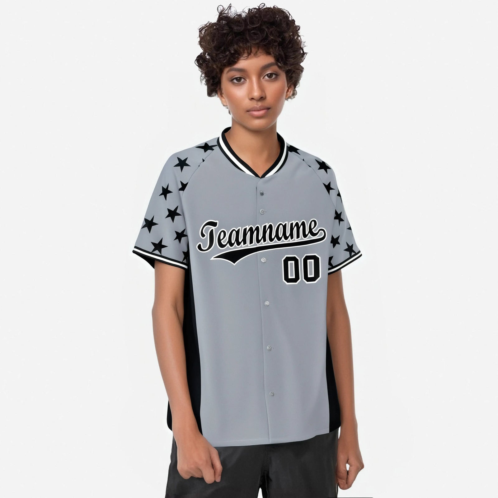 Custom Gray Black Gradient Side Personalized Star Pattern Authentic Baseball Jersey
