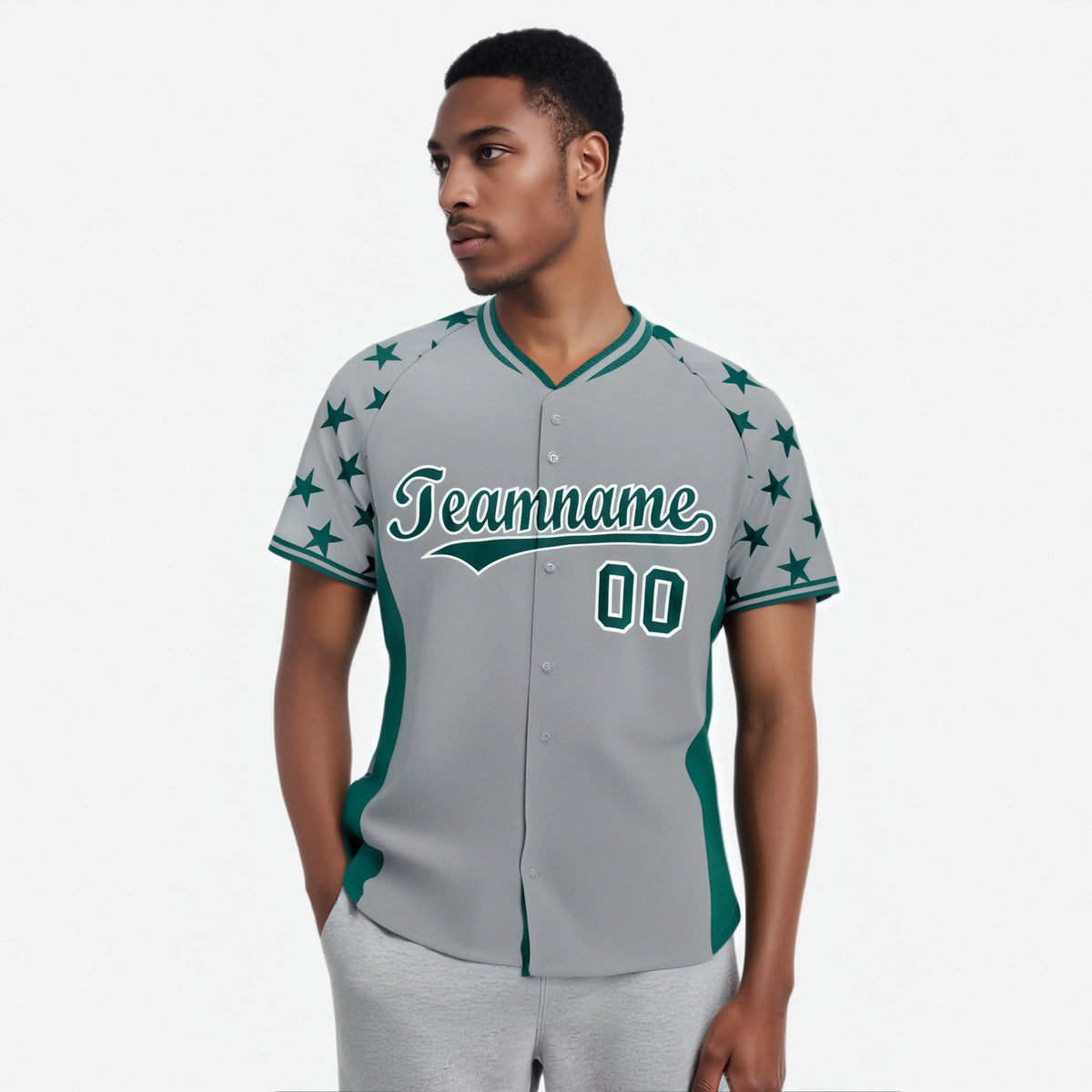 Custom Gray Aqua Gradient Side Personalized Star Pattern Authentic Baseball Jersey