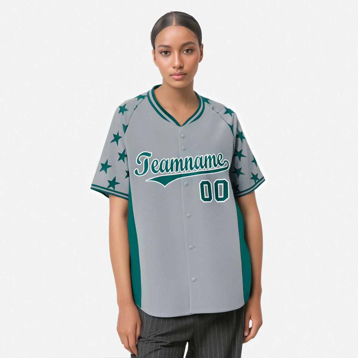 Custom Gray Aqua Gradient Side Personalized Star Pattern Authentic Baseball Jersey