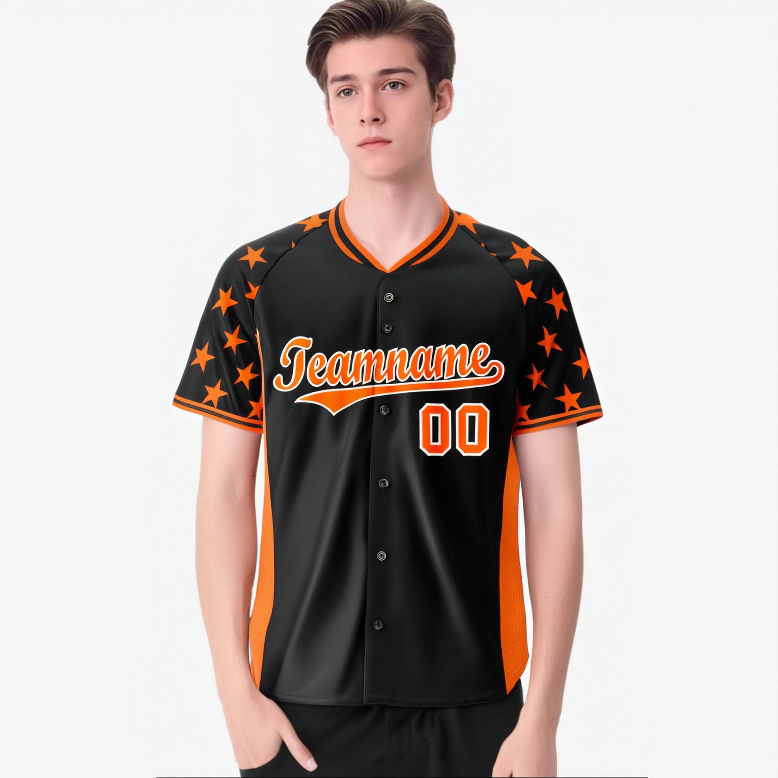 Custom Black Orange Gradient Side Personalized Star Pattern Authentic Baseball Jersey