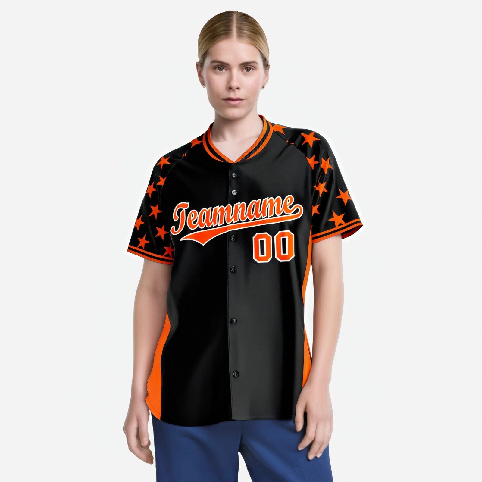 Custom Black Orange Gradient Side Personalized Star Pattern Authentic Baseball Jersey