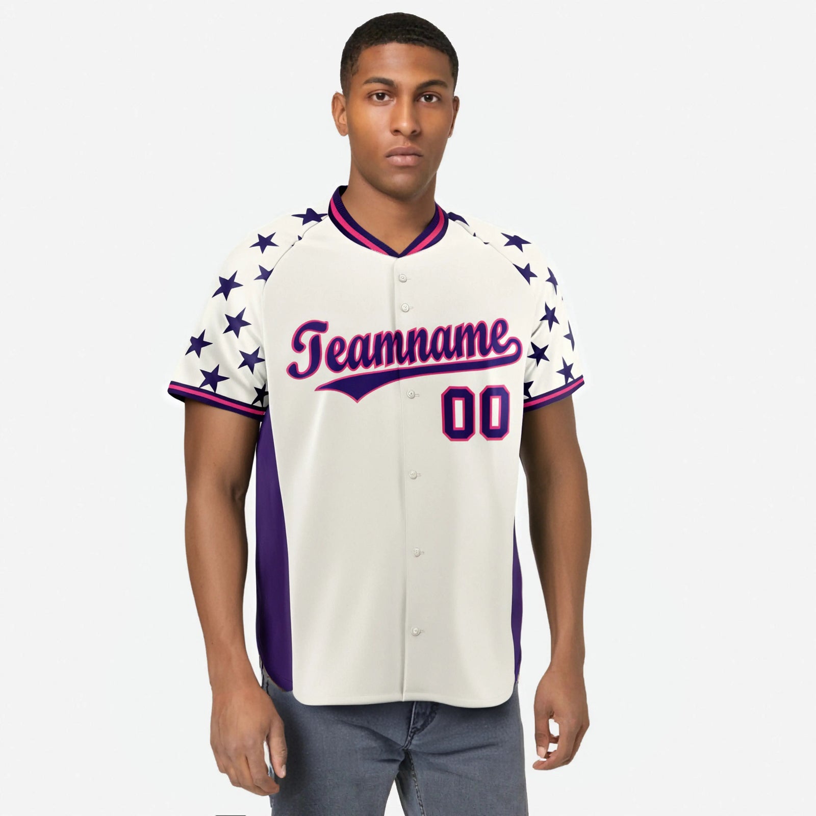 Custom Gream Purple Gradient Side Personalized Star Pattern Authentic Baseball Jersey