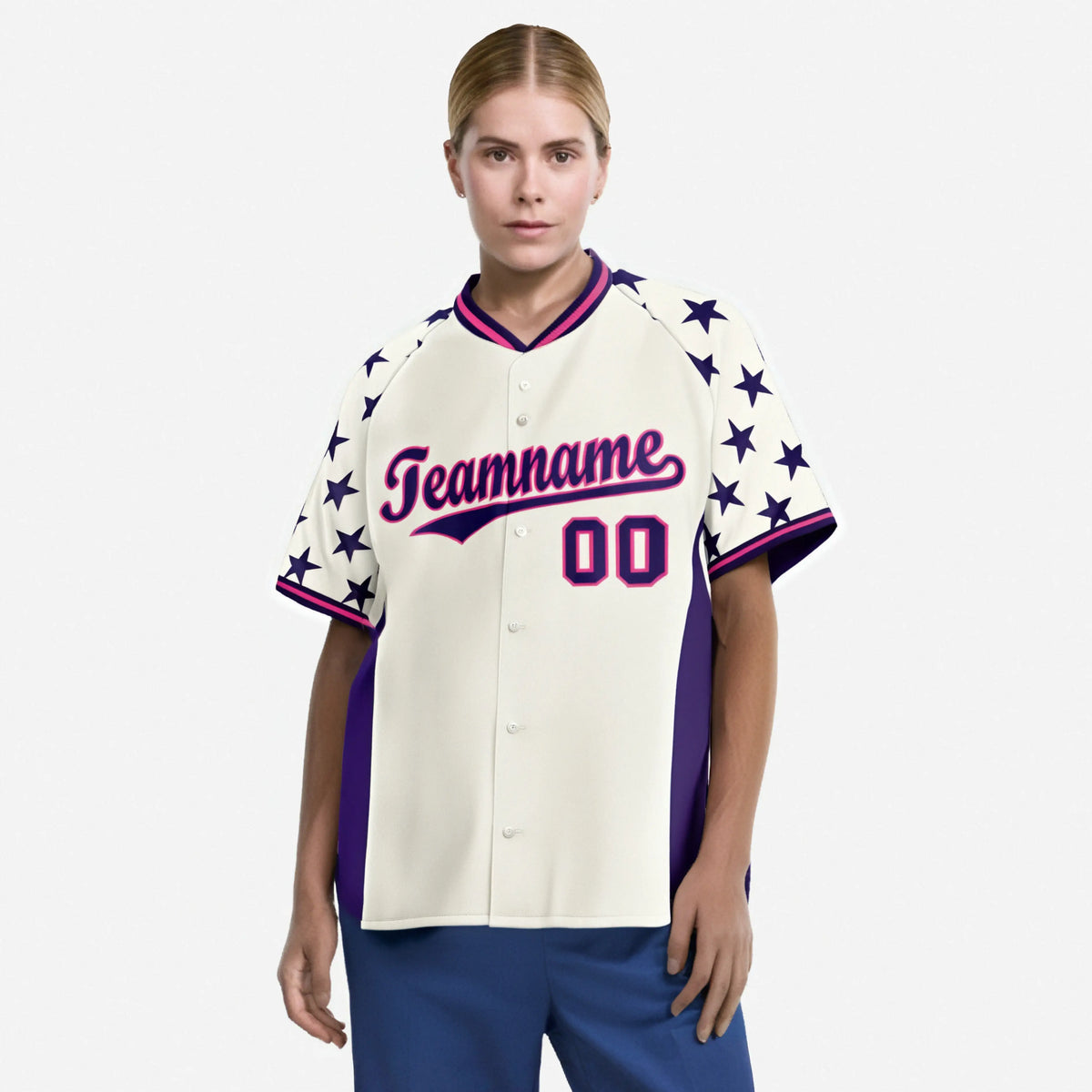 Custom Gream Purple Gradient Side Personalized Star Pattern Authentic Baseball Jersey