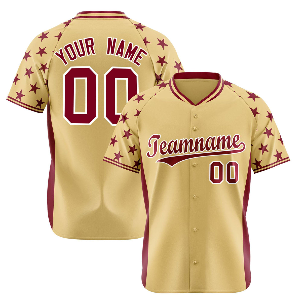 Custom Khaki Crimson Gradient Side Personalized Star Pattern Authentic Baseball Jersey