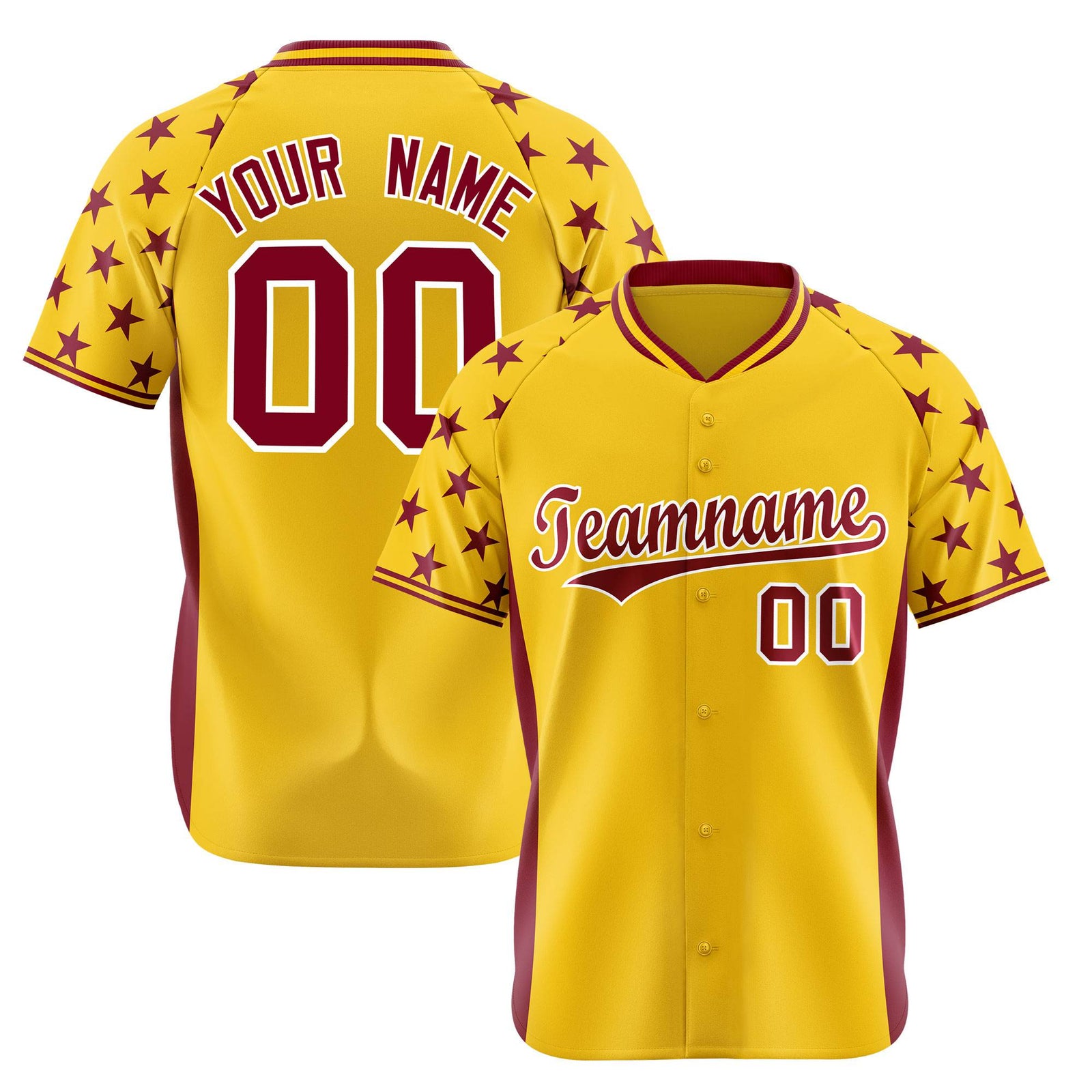 Custom Gold Crimson Gradient Side Personalized Star Pattern Authentic Baseball Jersey