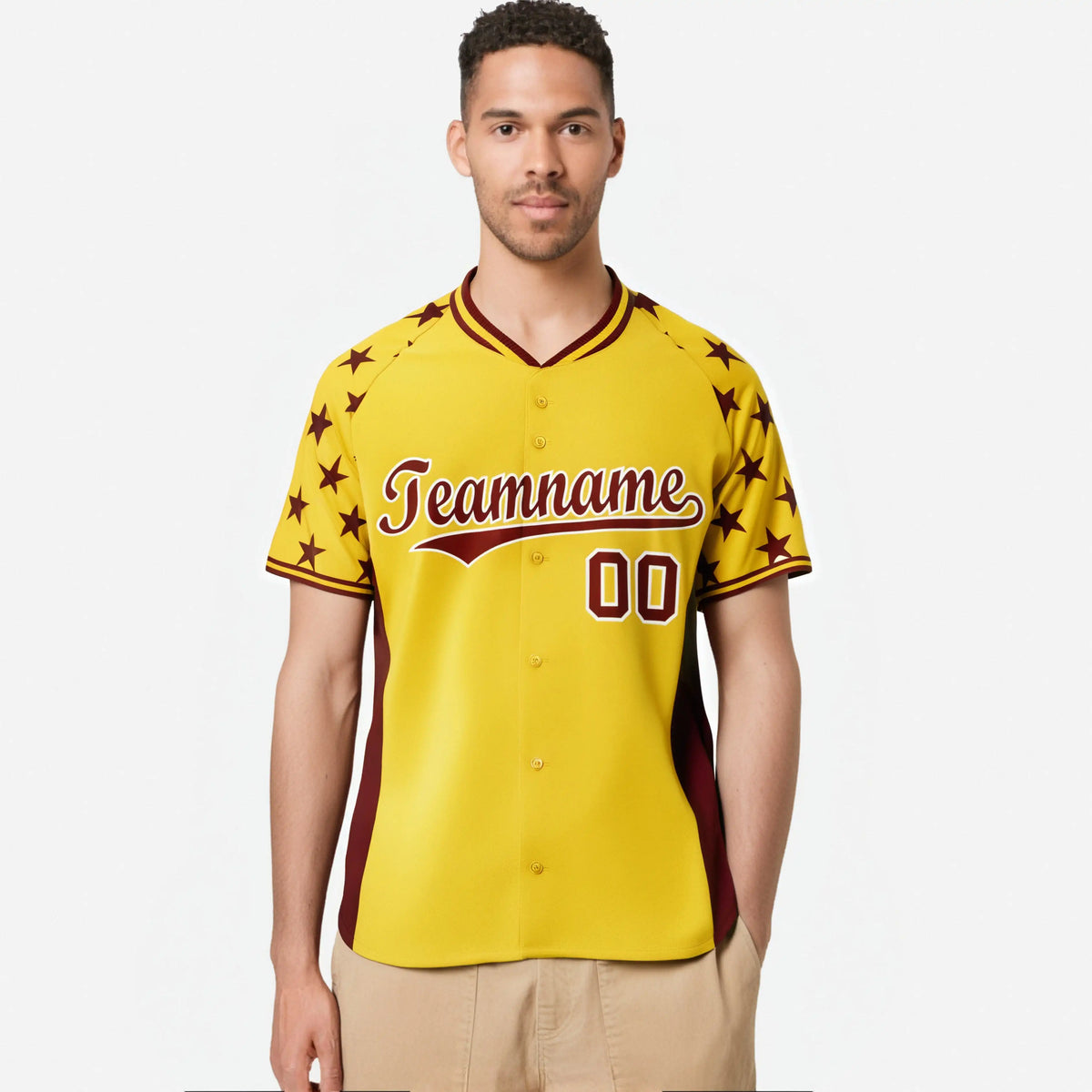 Custom Gold Crimson Gradient Side Personalized Star Pattern Authentic Baseball Jersey