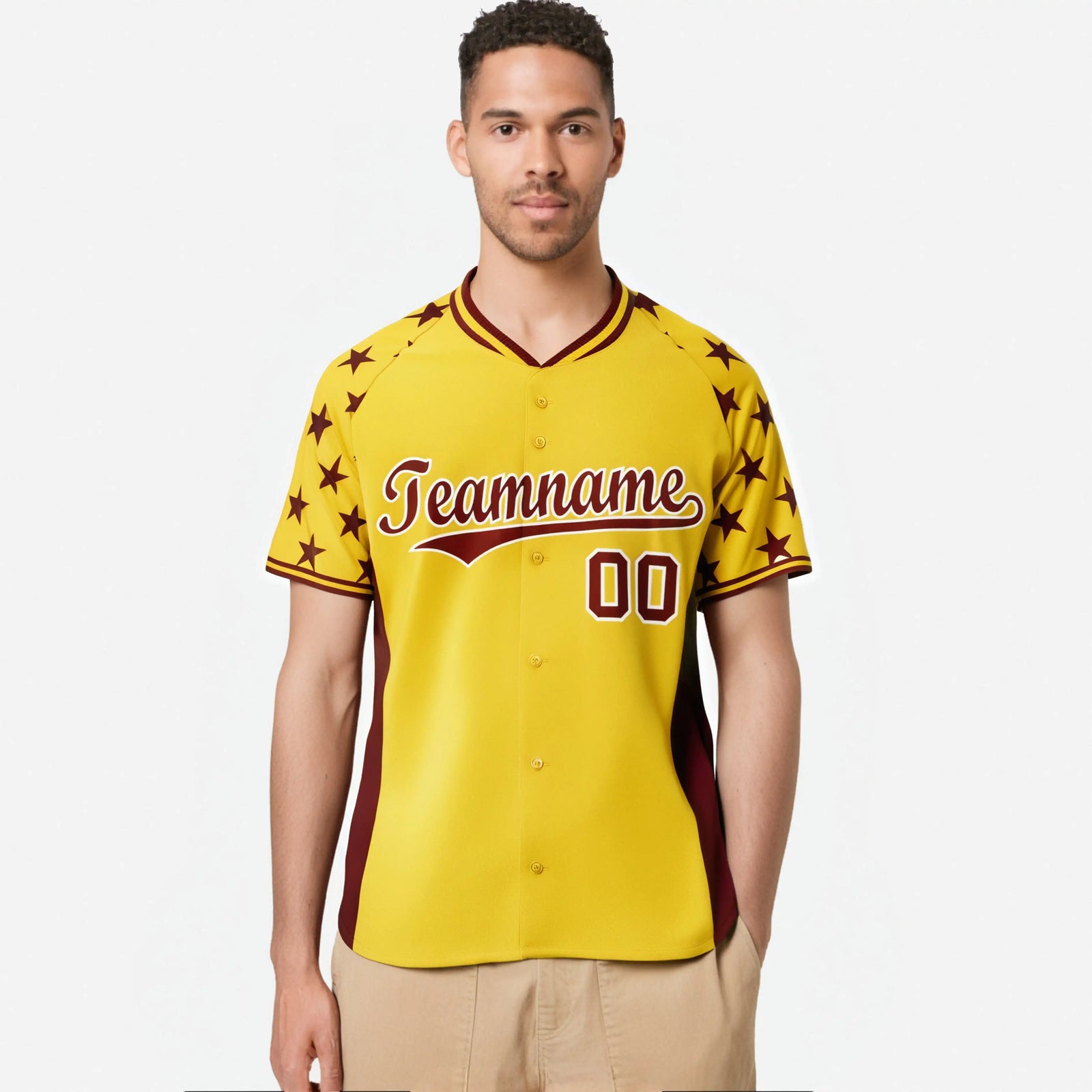 Custom Gold Crimson Gradient Side Personalized Star Pattern Authentic Baseball Jersey