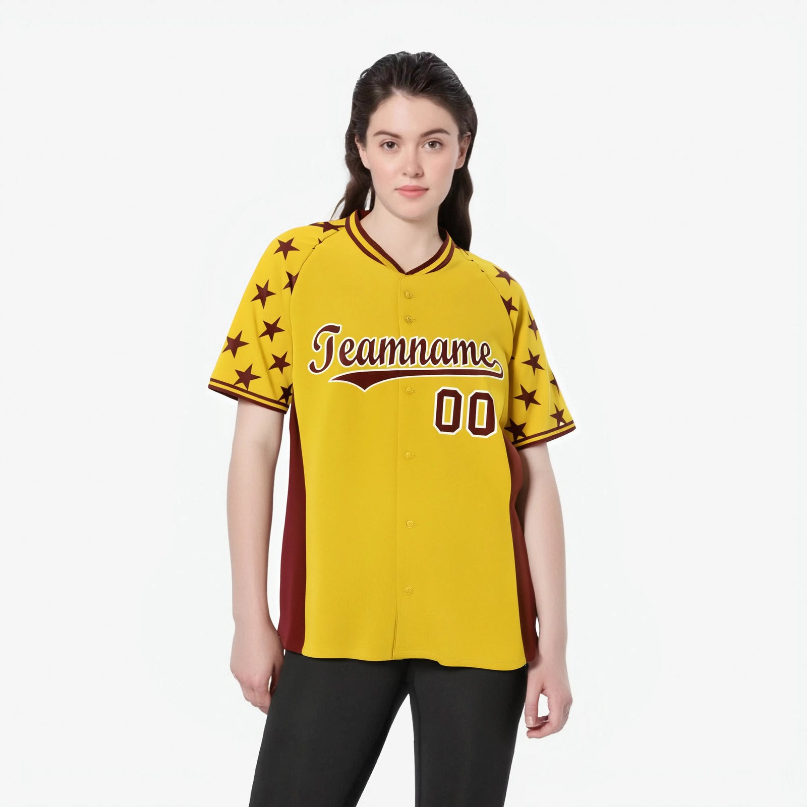 Custom Gold Crimson Gradient Side Personalized Star Pattern Authentic Baseball Jersey